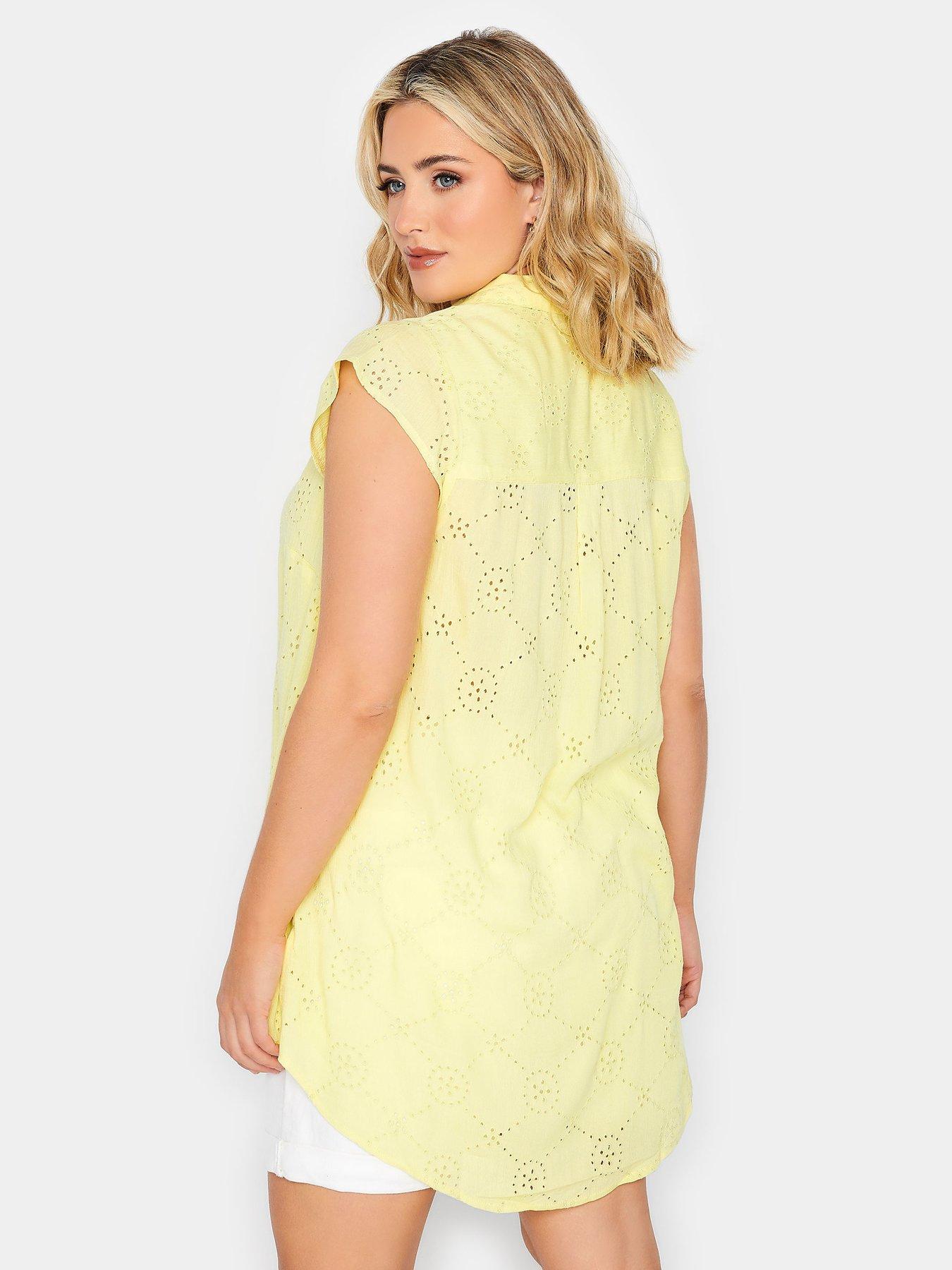 yours-curve-sleeveless-blouse-yellow-broiderystillFront