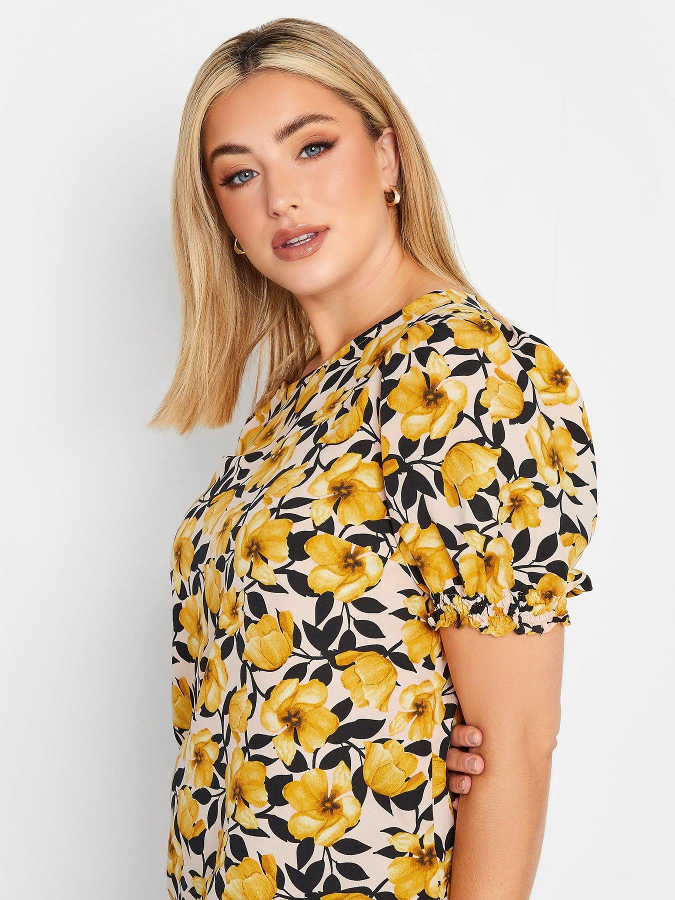 yours-curve-short-sleeve-blouse-yellowoutfit