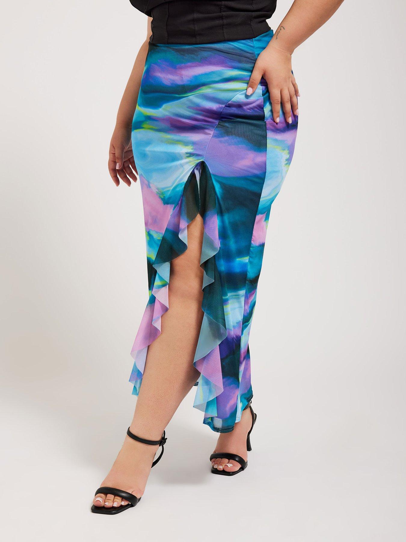 yours-curve-abstract-mesh-ruffle-maxi-skirt