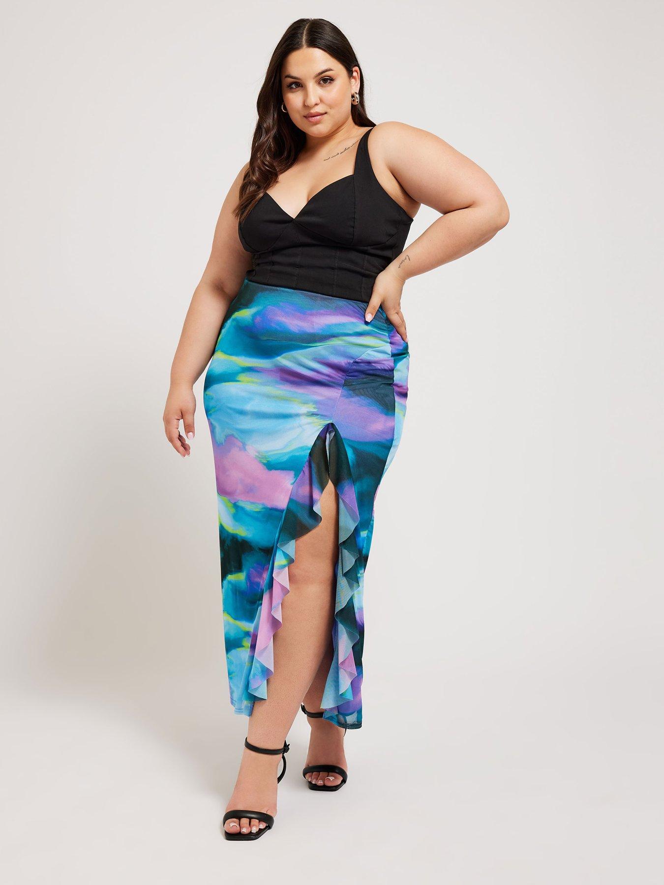 yours-curve-abstract-mesh-ruffle-maxi-skirtback