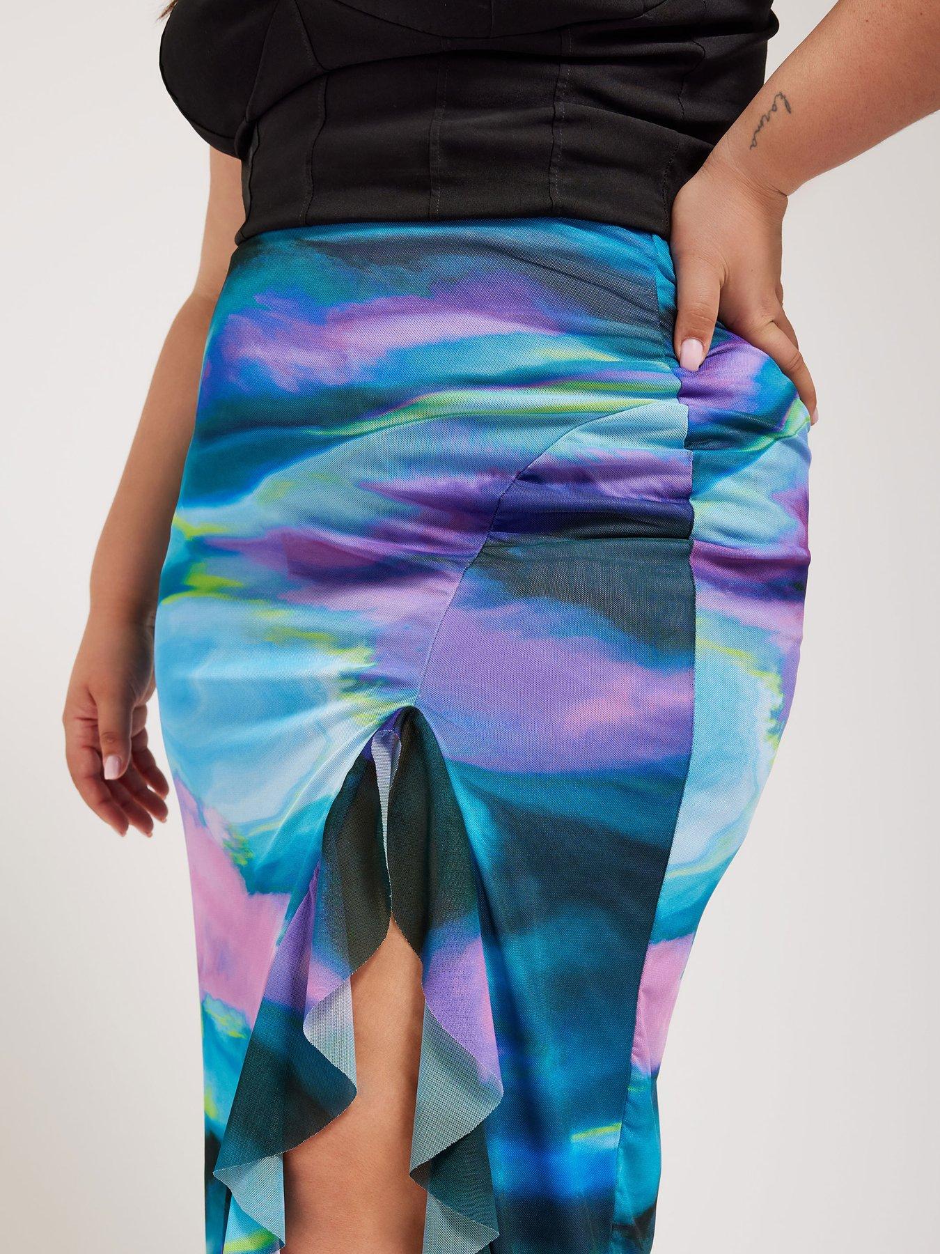 yours-curve-abstract-mesh-ruffle-maxi-skirtoutfit