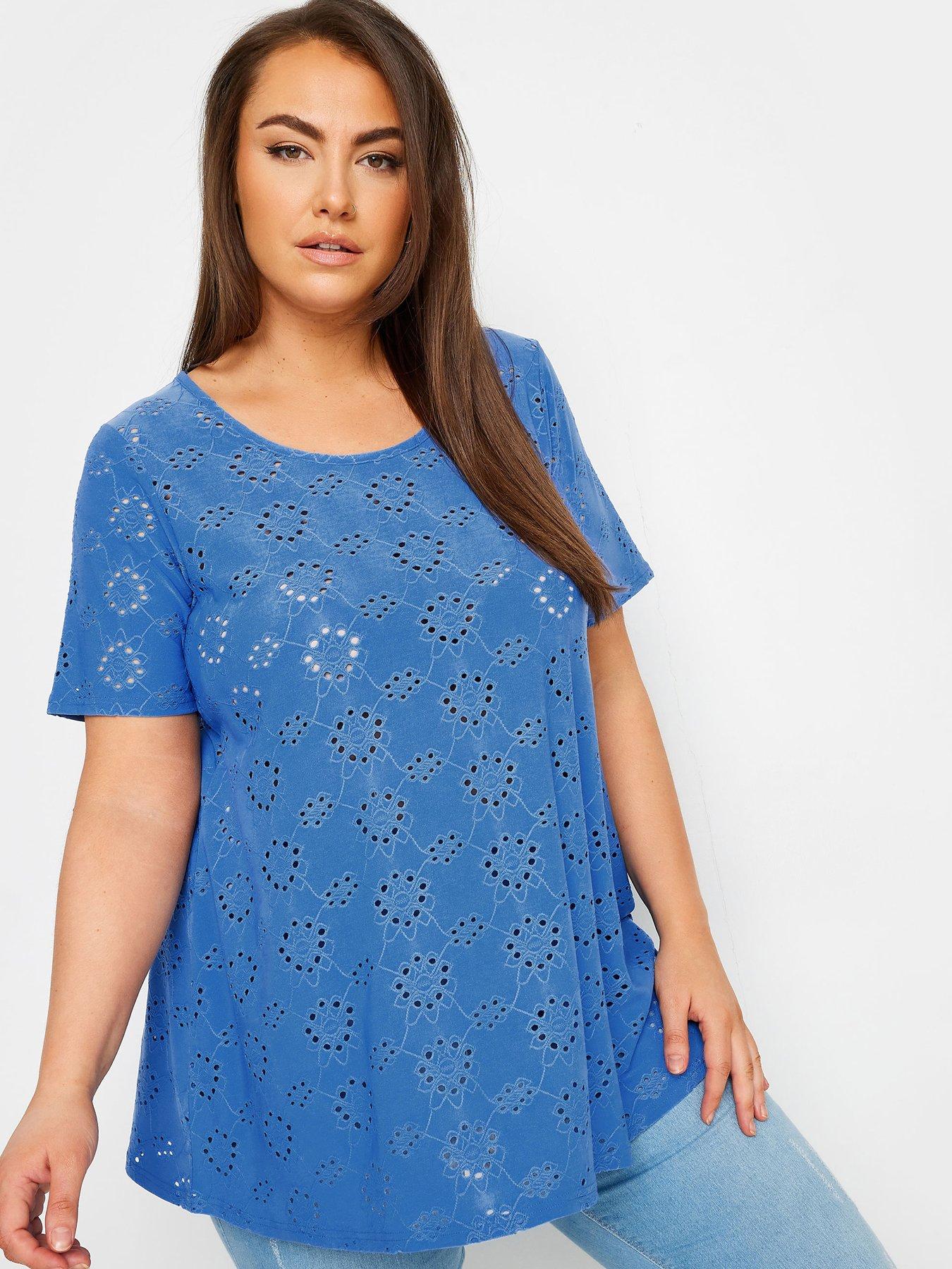 undefined Curve Broidery Swing T-shirt Blue