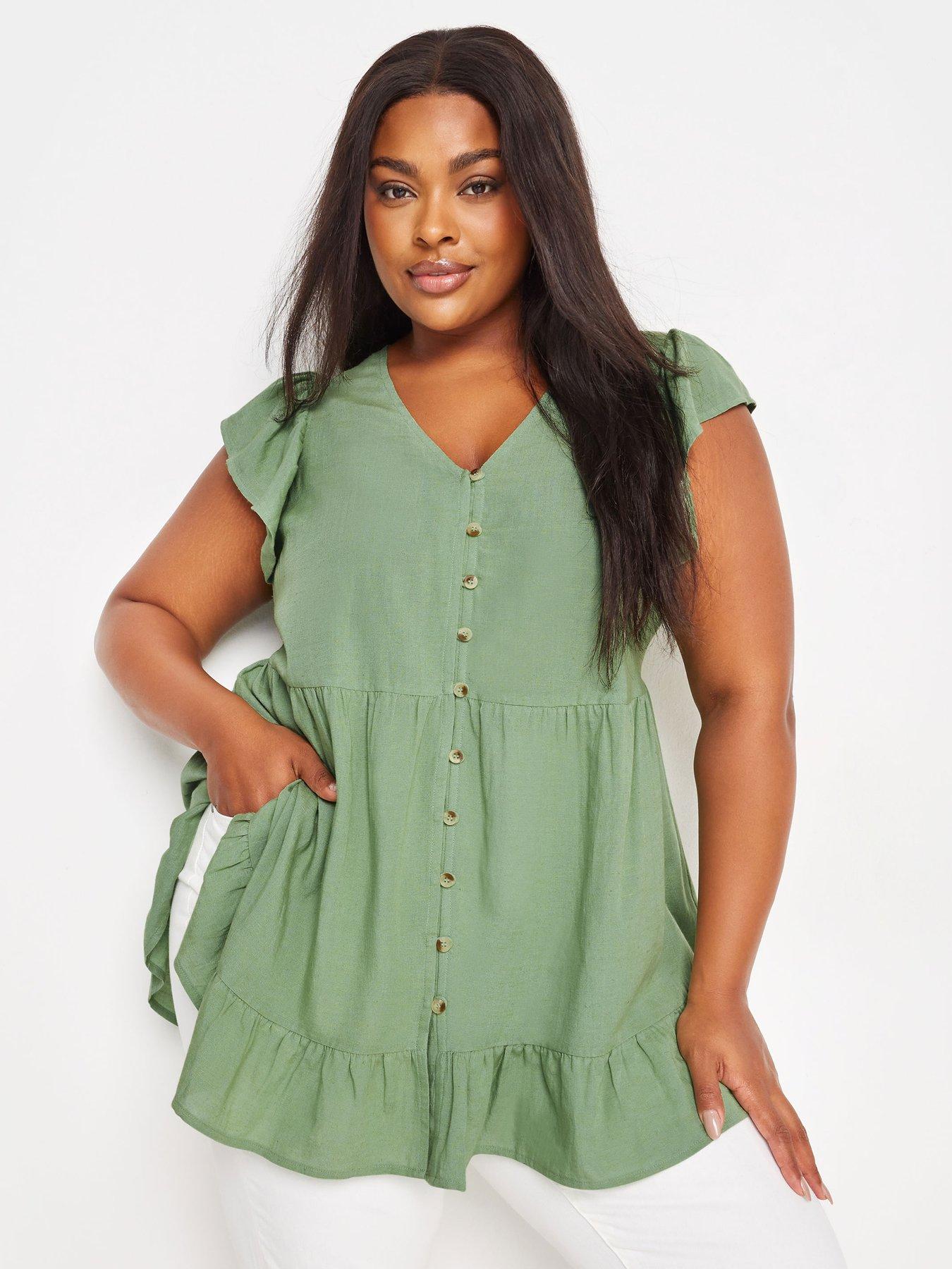 yours-curve-tiered-boho-blouse-green