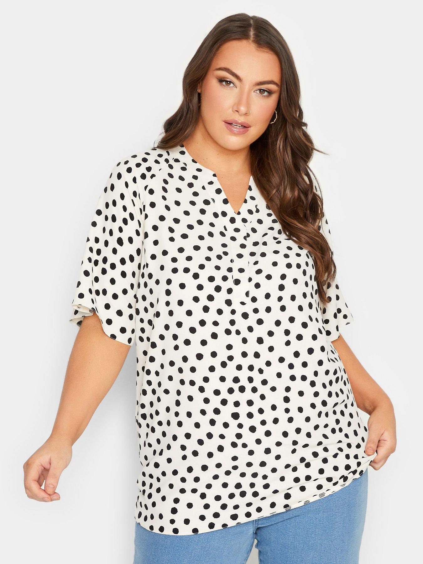 yours-curve-short-sleeve-polka-dot-v-neck-blouse-ivory