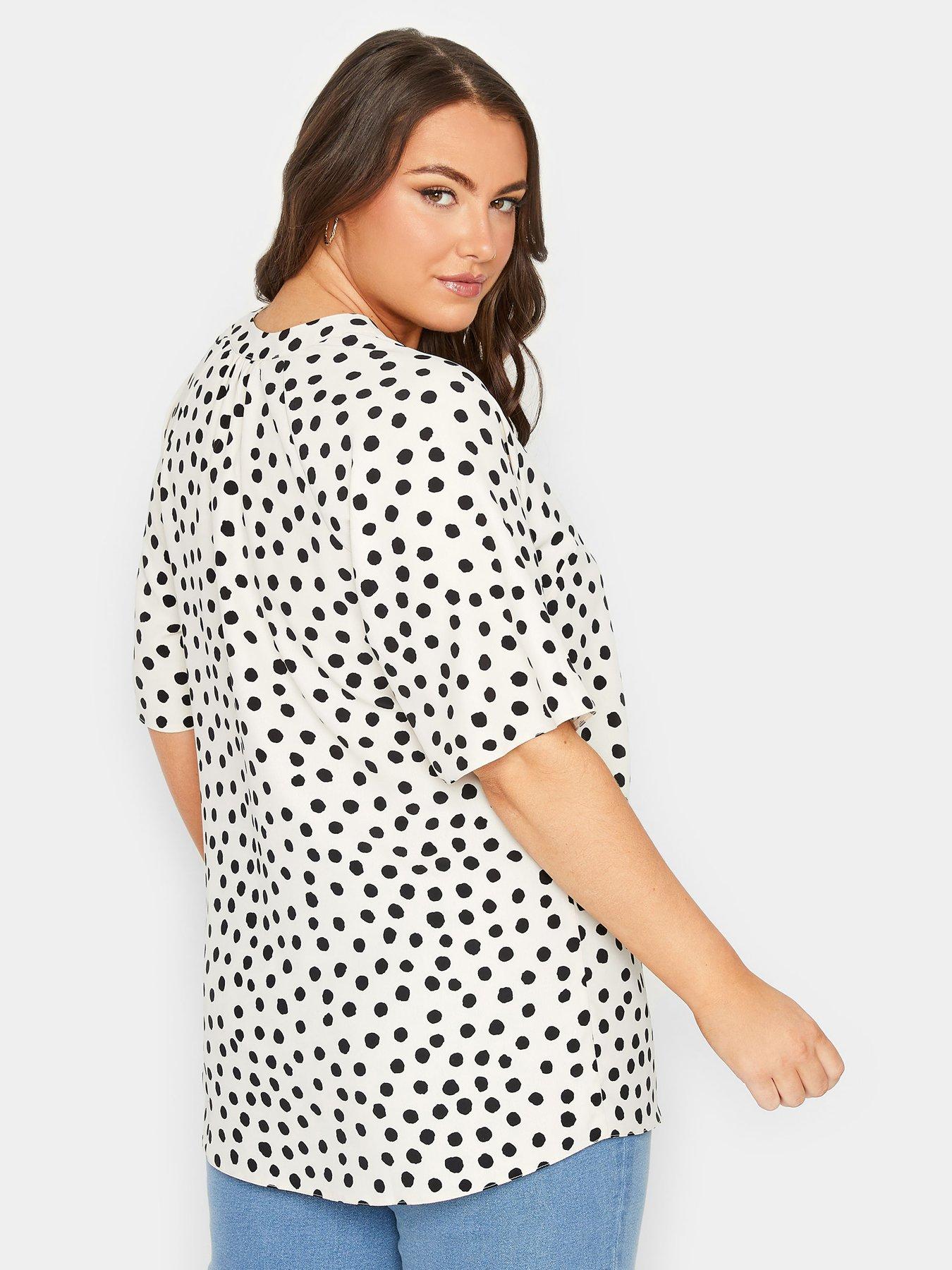 yours-curve-short-sleeve-polka-dot-v-neck-blouse-ivorystillFront