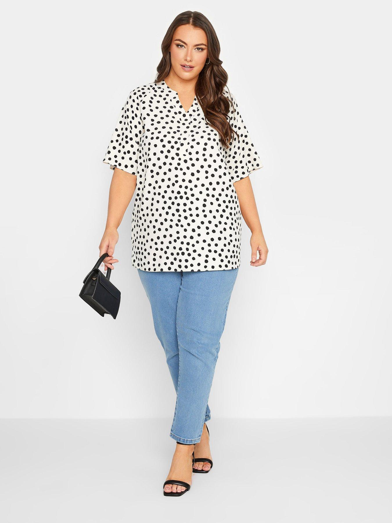 yours-curve-short-sleeve-polka-dot-v-neck-blouse-ivoryback