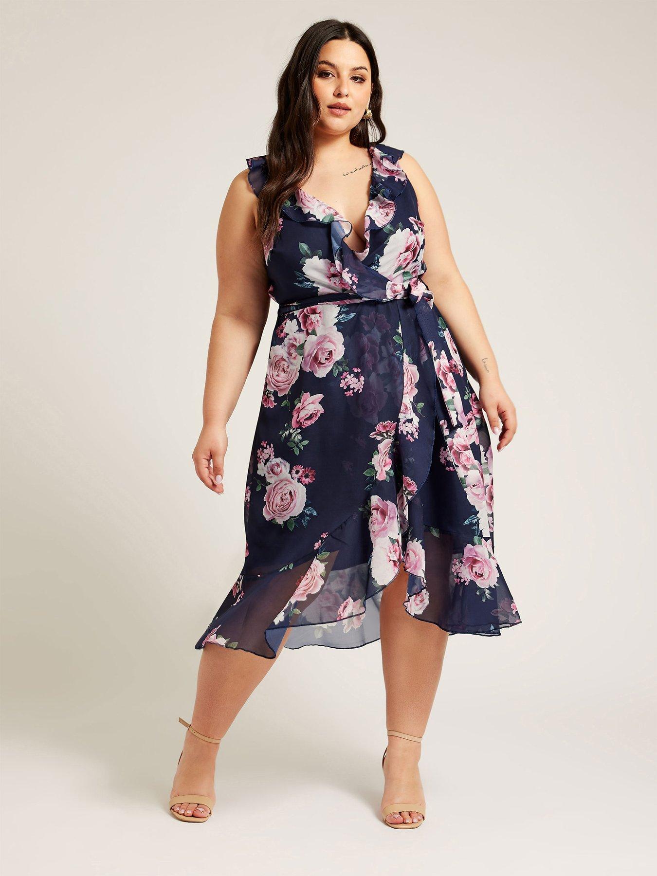 yours-curve-floral-double-wrap-ruffle-dress-blue