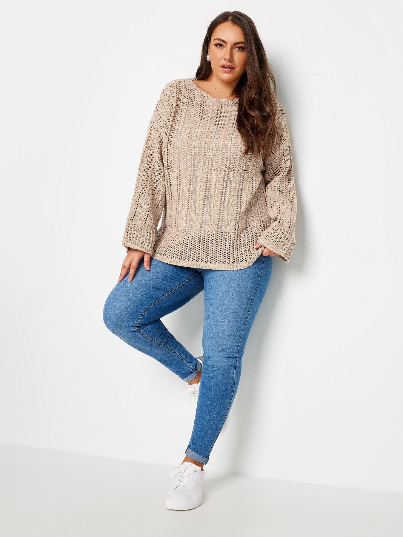 yours-curve-flare-sleeve-pointelle-jumper-naturalback