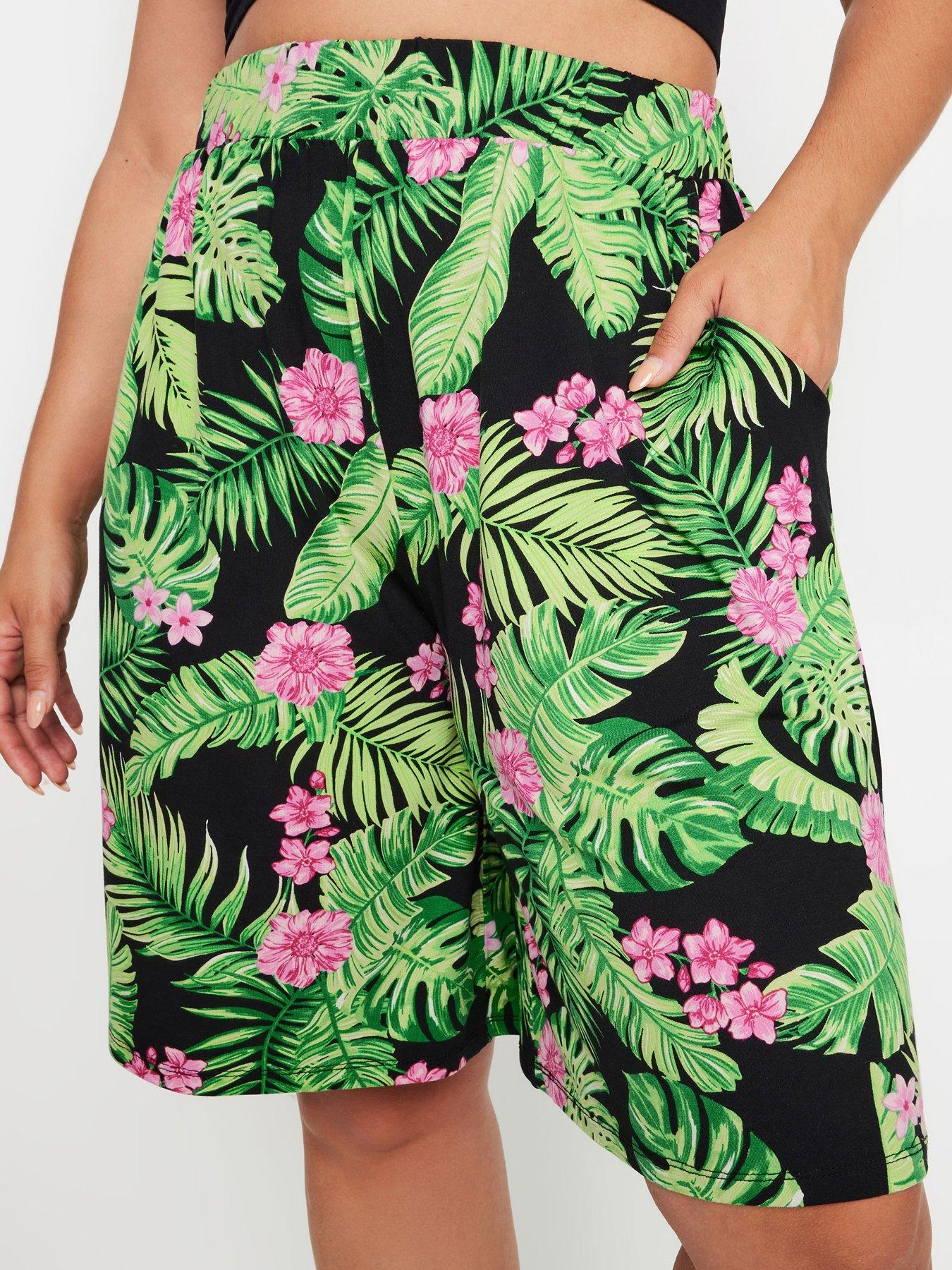 yours-curve-jersey-short-pink-tropical-floweroutfit