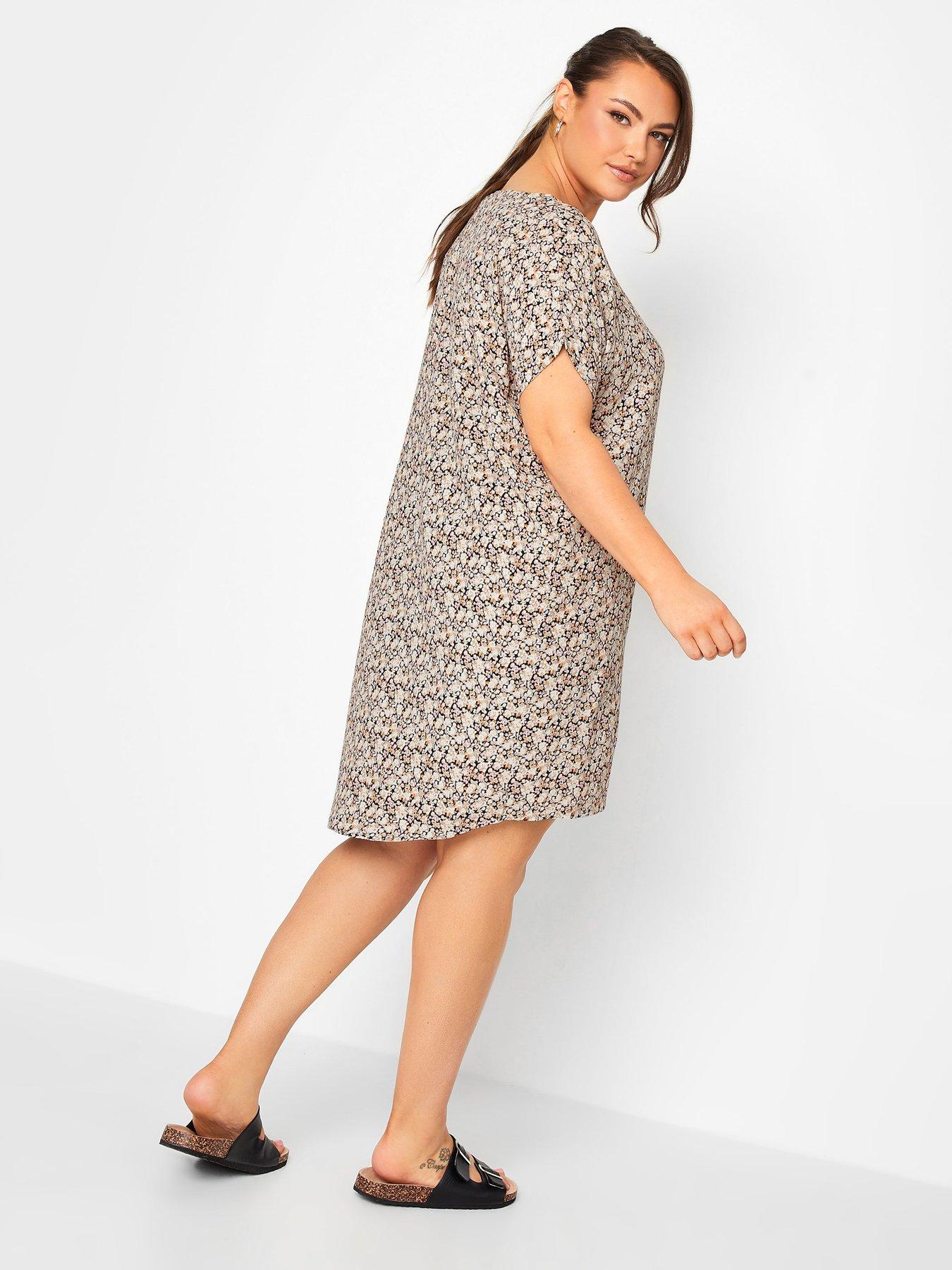 yours-curve-ditsy-shift-dress-naturalstillFront