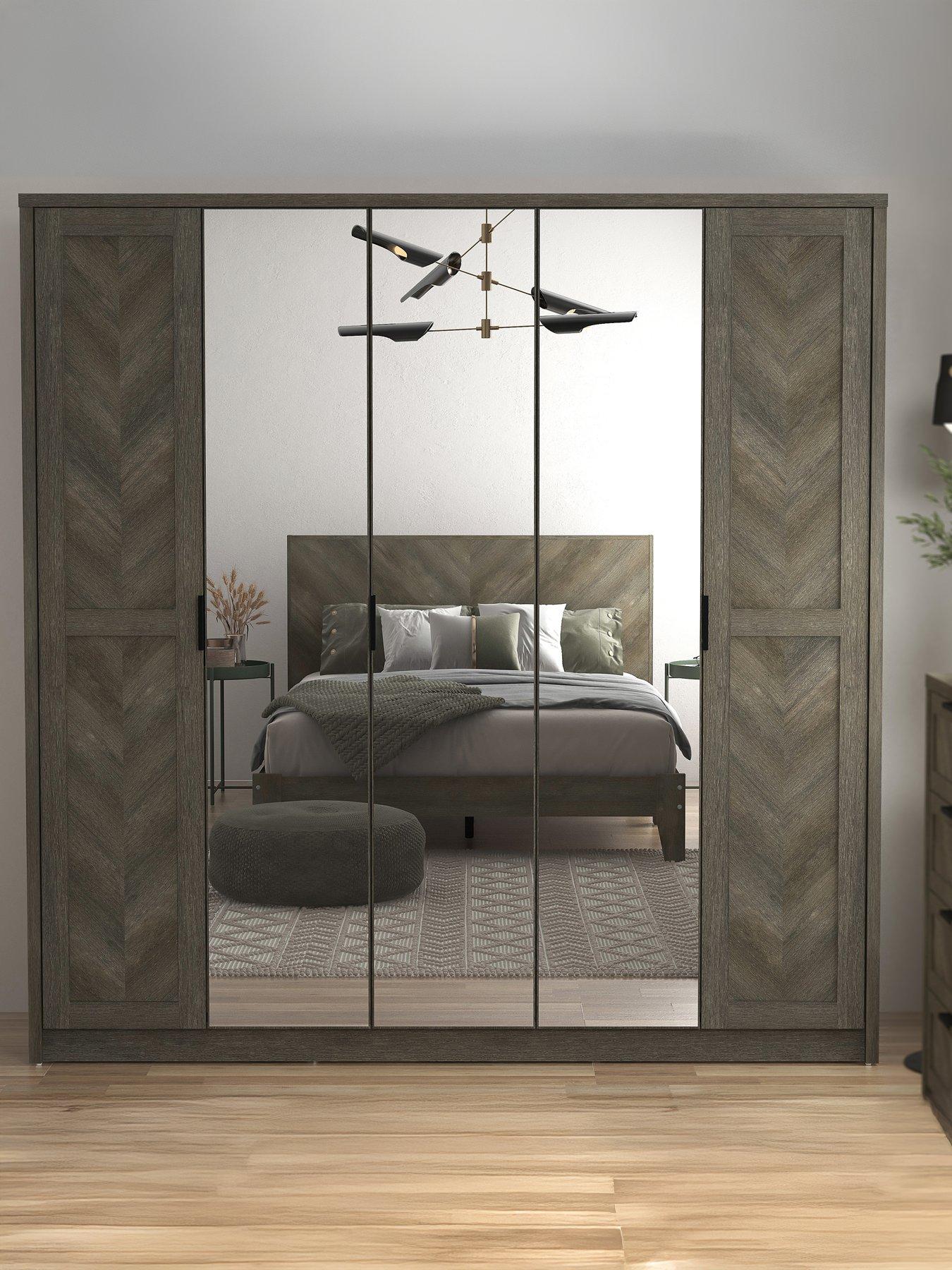 Very Home Chevry 5 Door Mirrored Wardrobe - Grey Oak