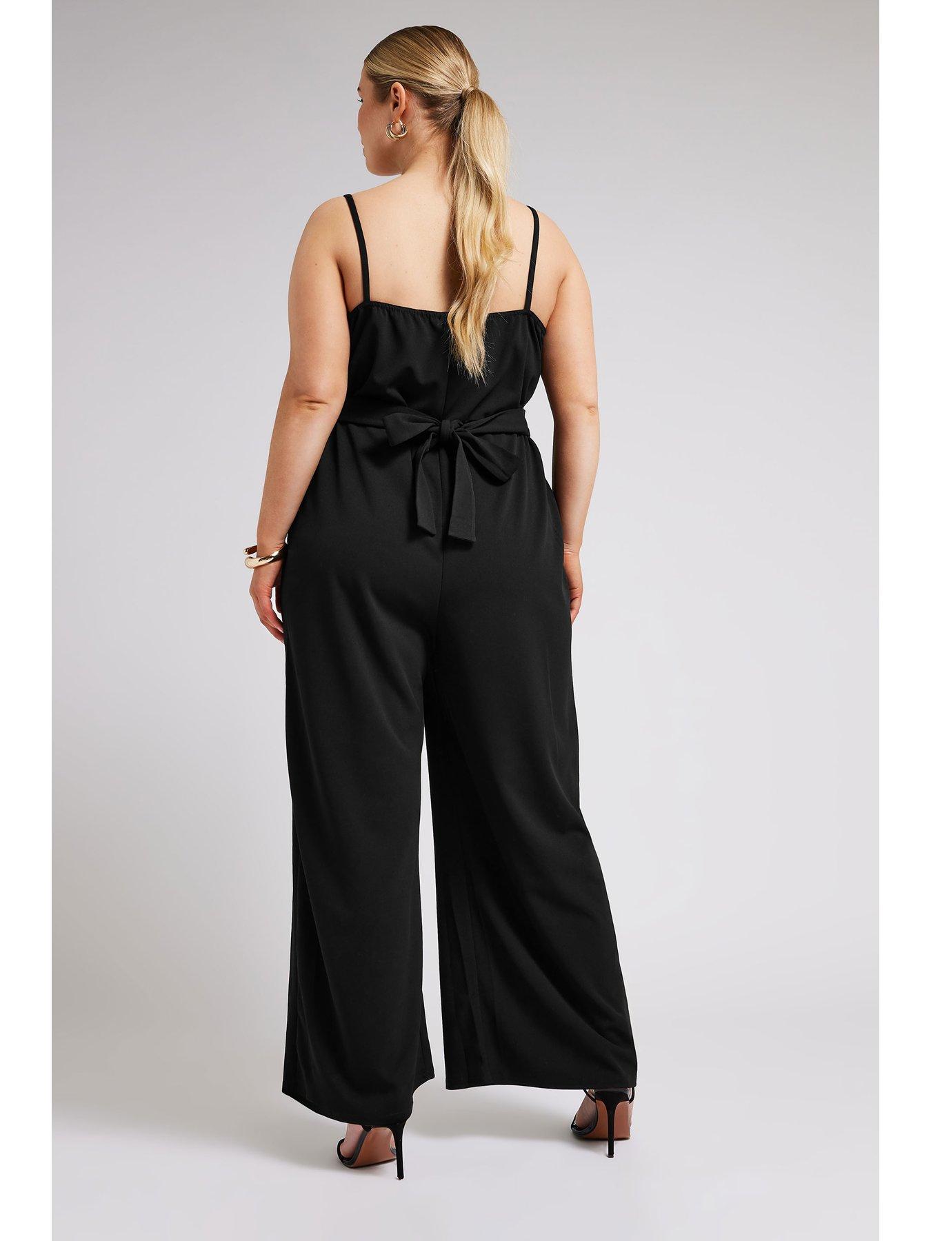 yours-curve-buckle-wrap-jumpsuit-blackstillFront