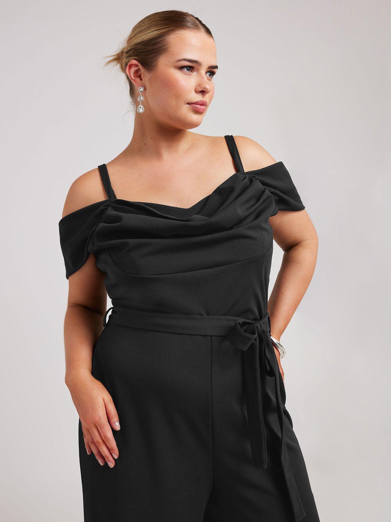 yours-curve-cowl-cold-shoulder-jumpsuit-blackoutfit