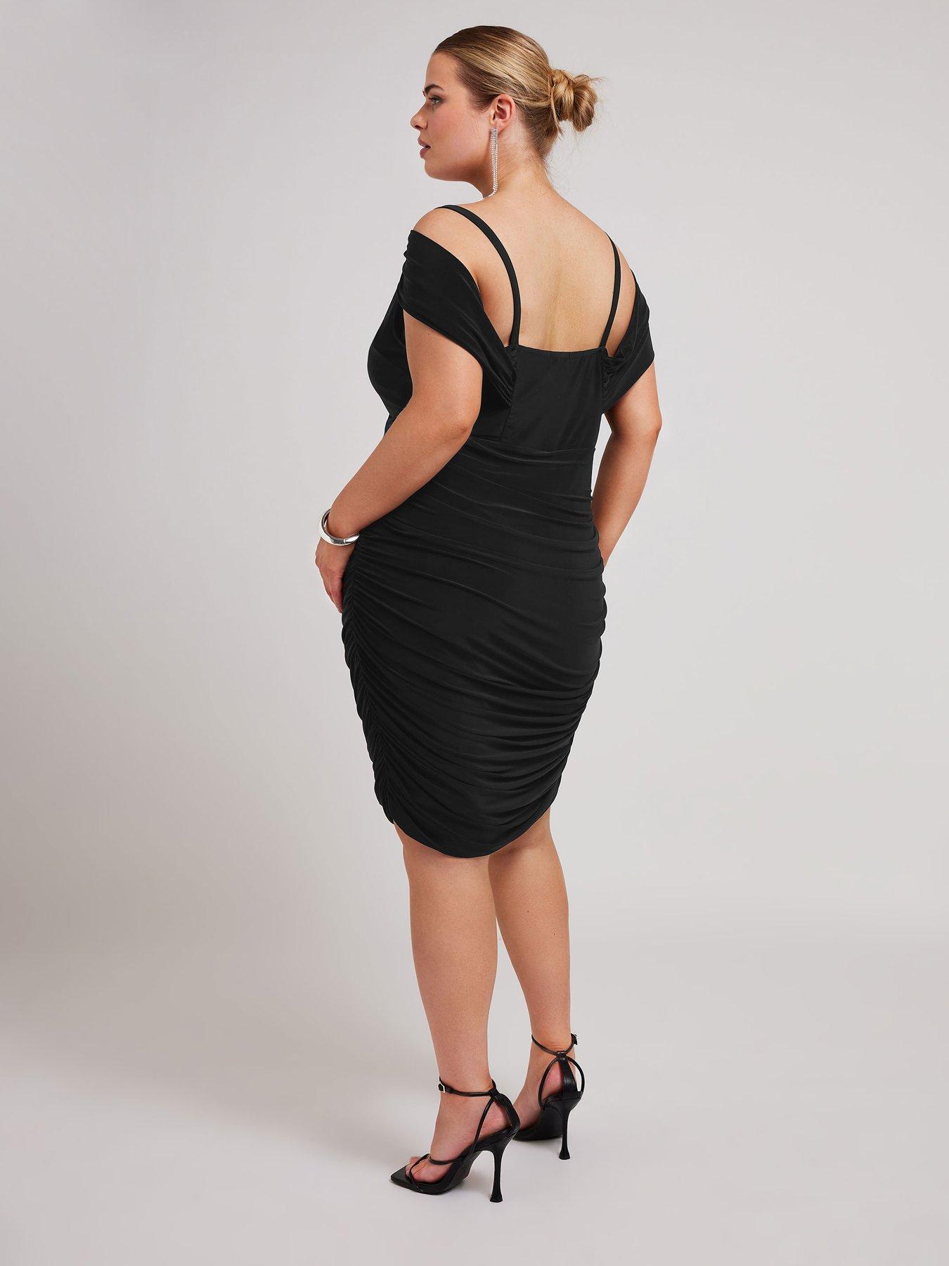 yours-curve-cold-shoulder-wrap-ruched-dress-blackstillFront