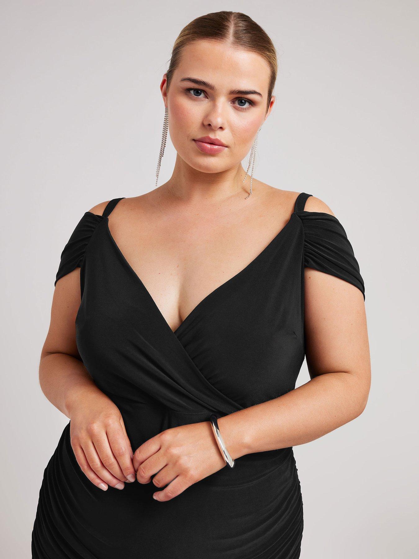 yours-curve-cold-shoulder-wrap-ruched-dress-blackoutfit