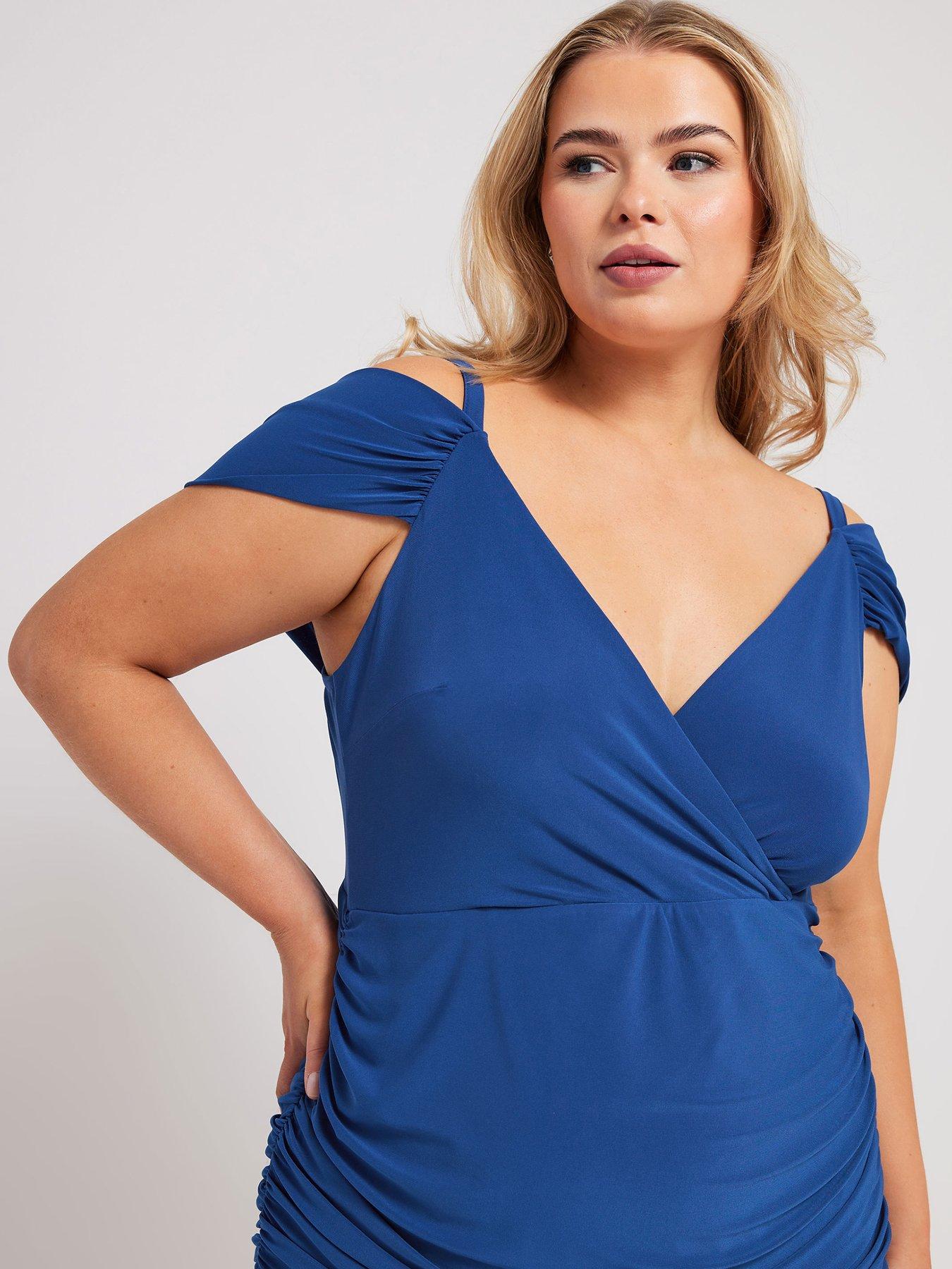 yours-curve-cold-shoulder-wrap-ruched-dress-blueoutfit