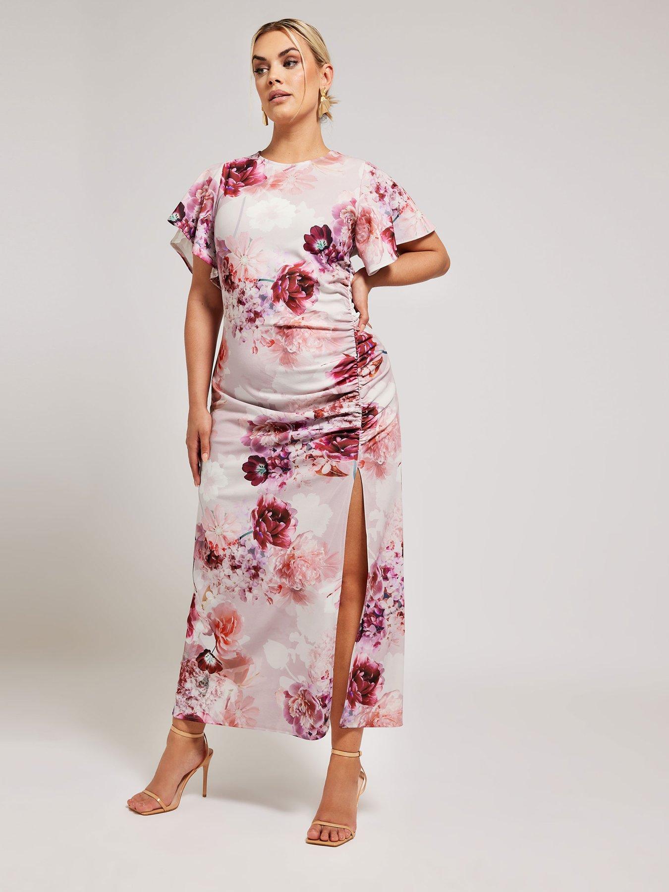 yours-curve-floral-gathered-dress-pinkback