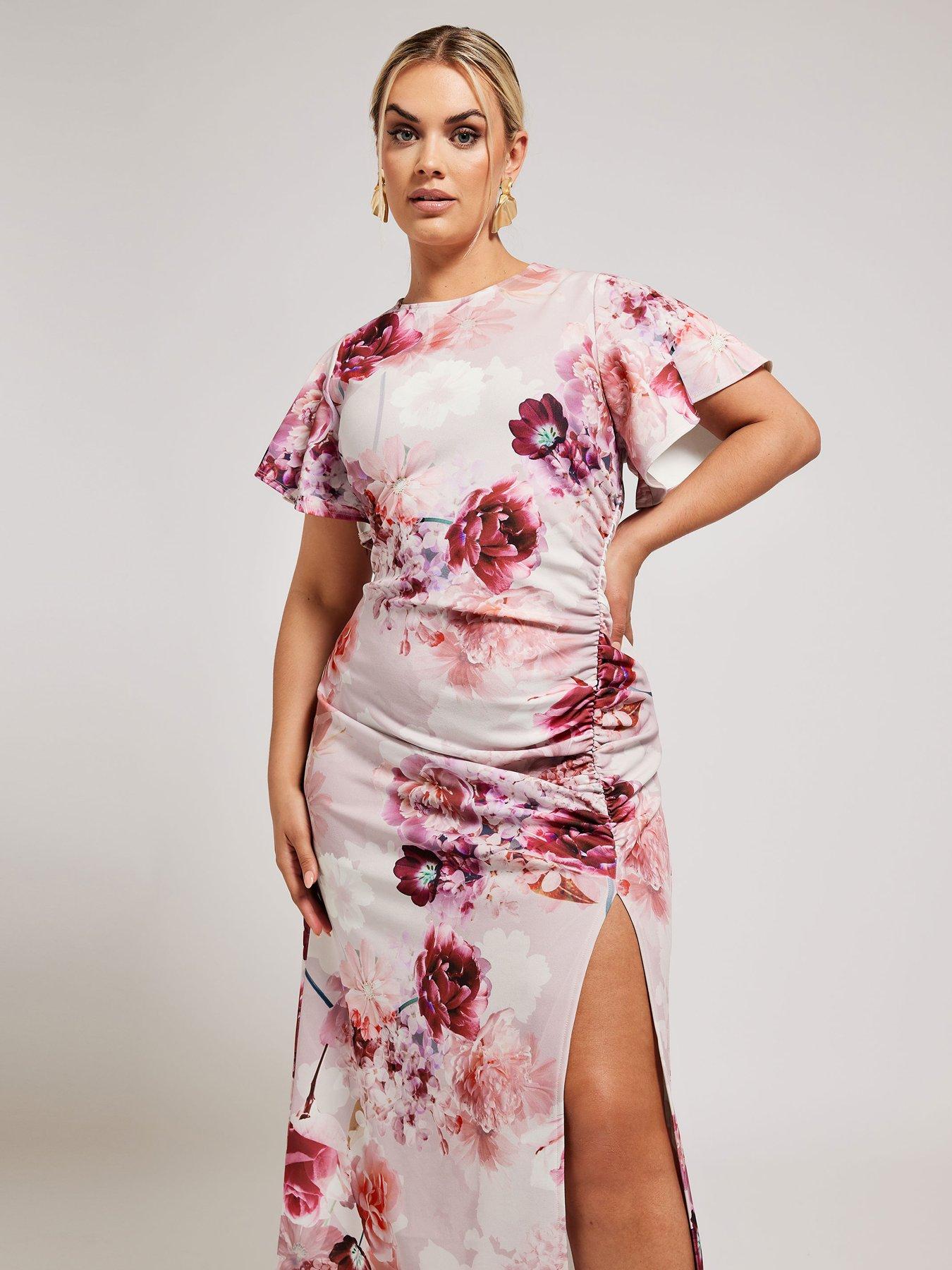 yours-curve-floral-gathered-dress-pinkoutfit