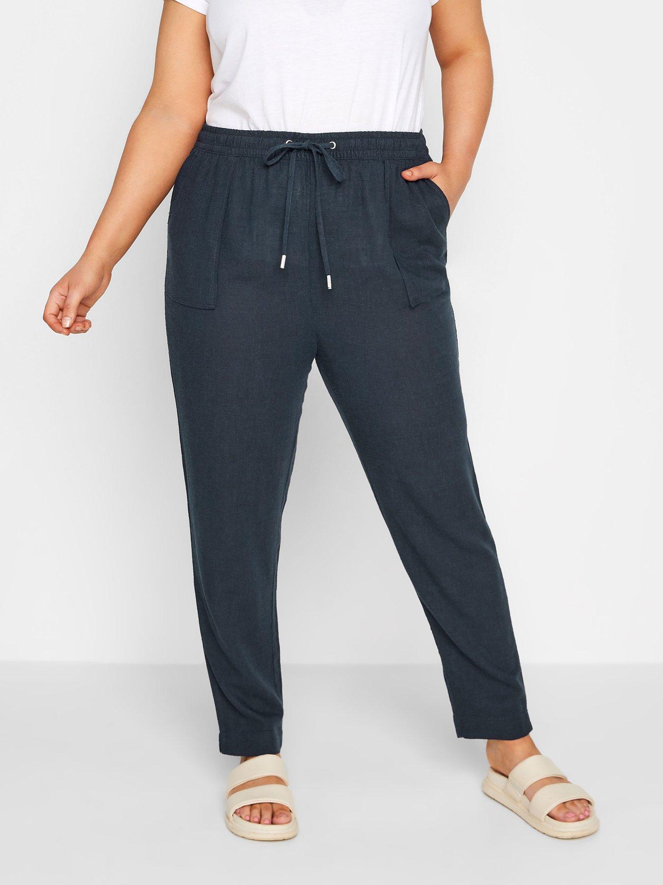 yours-curve-linen-viscose-jogger-navy-bluefront