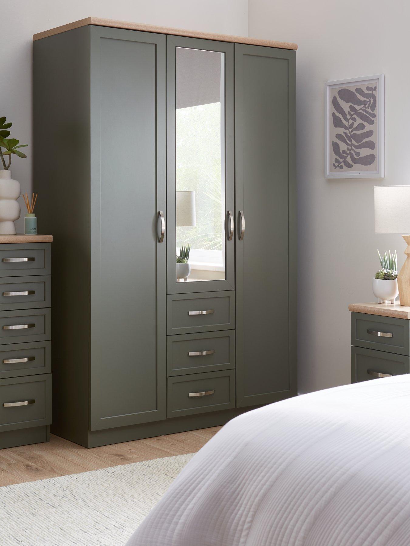 very-home-camberley-3-door-3-drawer-mirrored-wardrobe-green