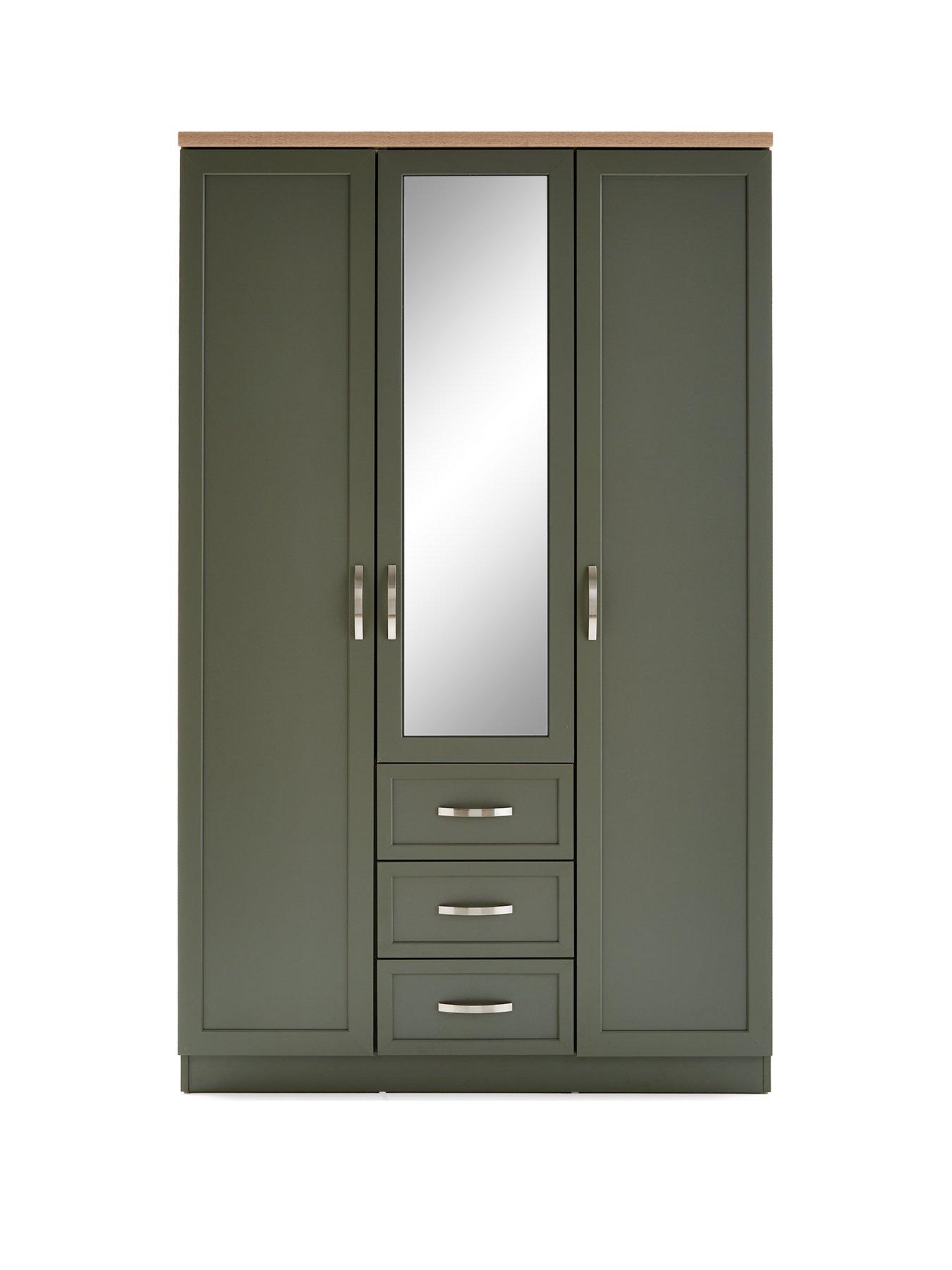 very-home-camberley-3-door-3-drawer-mirrored-wardrobe-greenstillFront