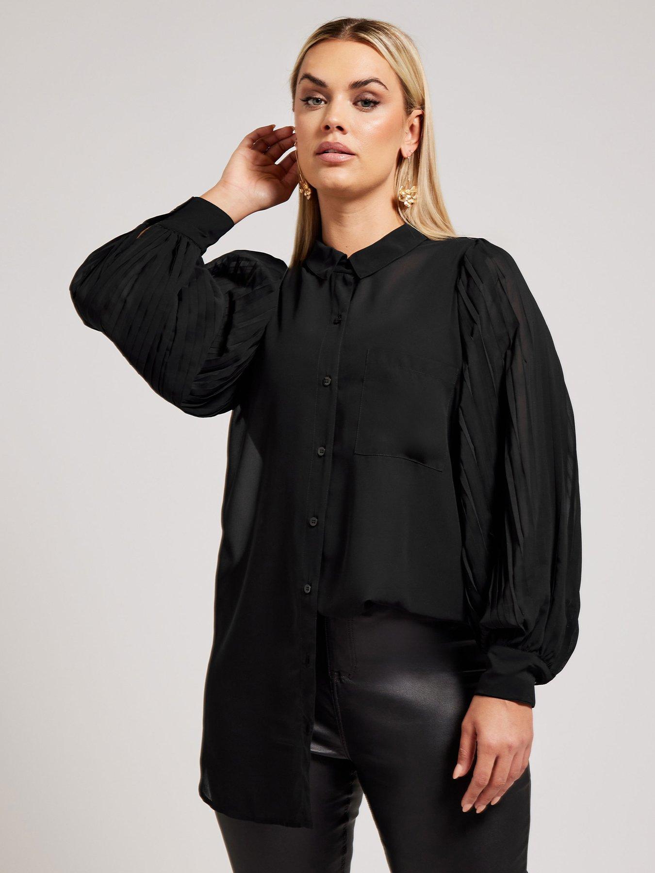 yours-curve-pleat-sleeve-shirt-black