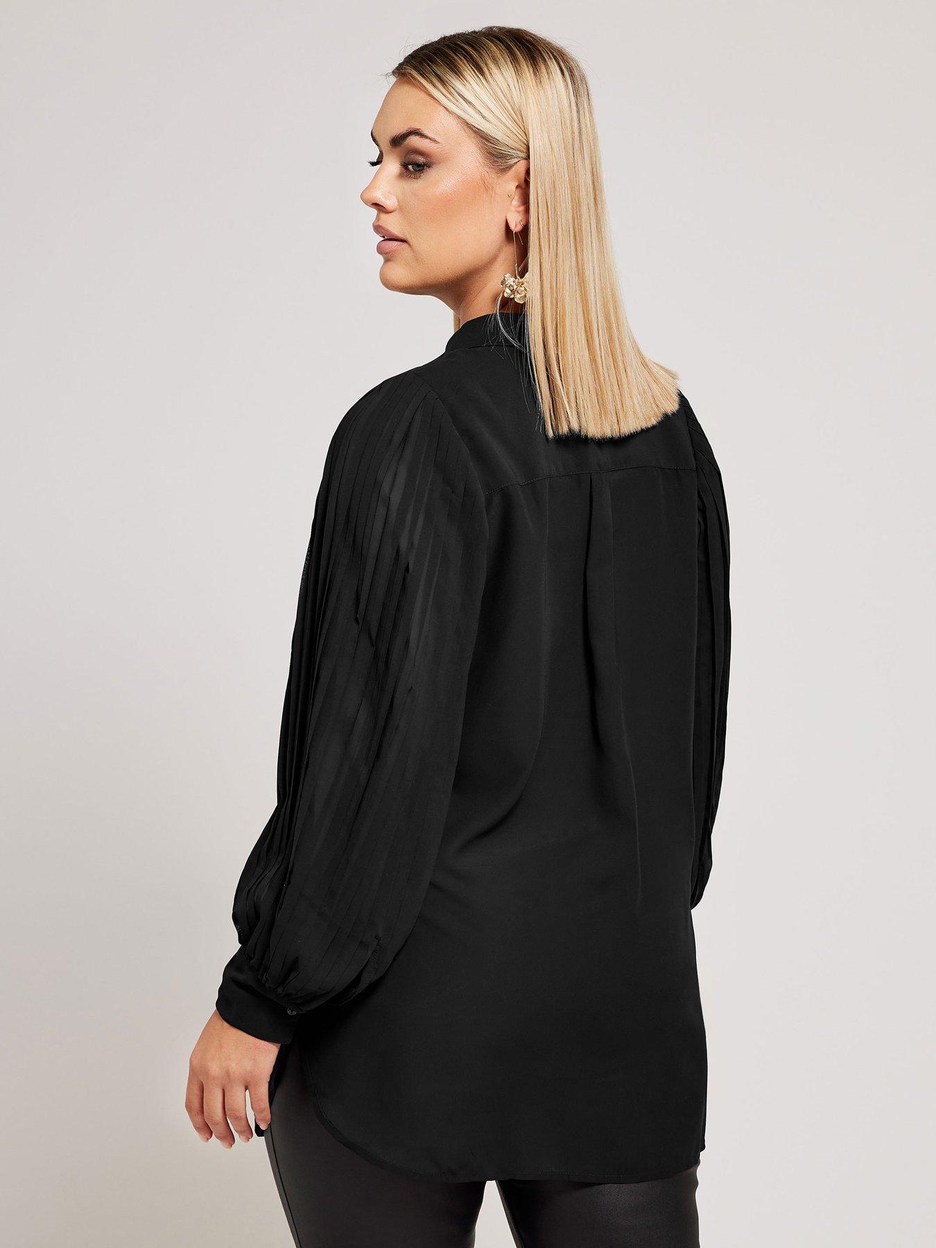 yours-curve-pleat-sleeve-shirt-blackstillFront