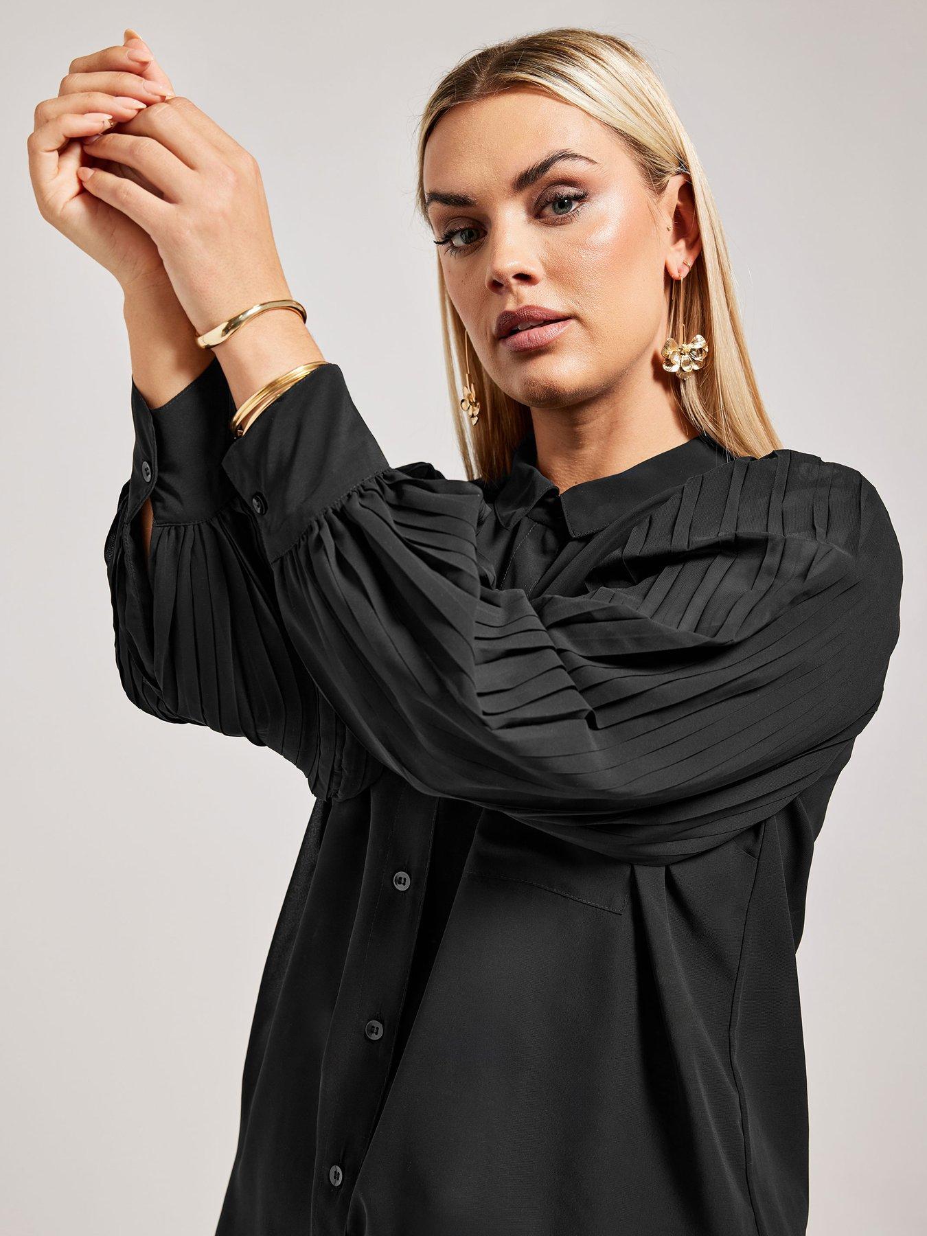 yours-curve-pleat-sleeve-shirt-blackoutfit