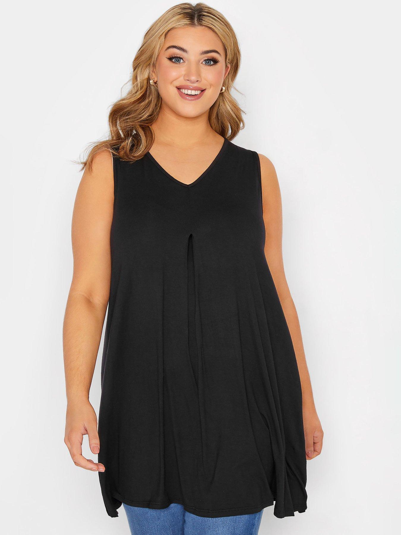 Yours Curve Pleat Swing Vest - Black