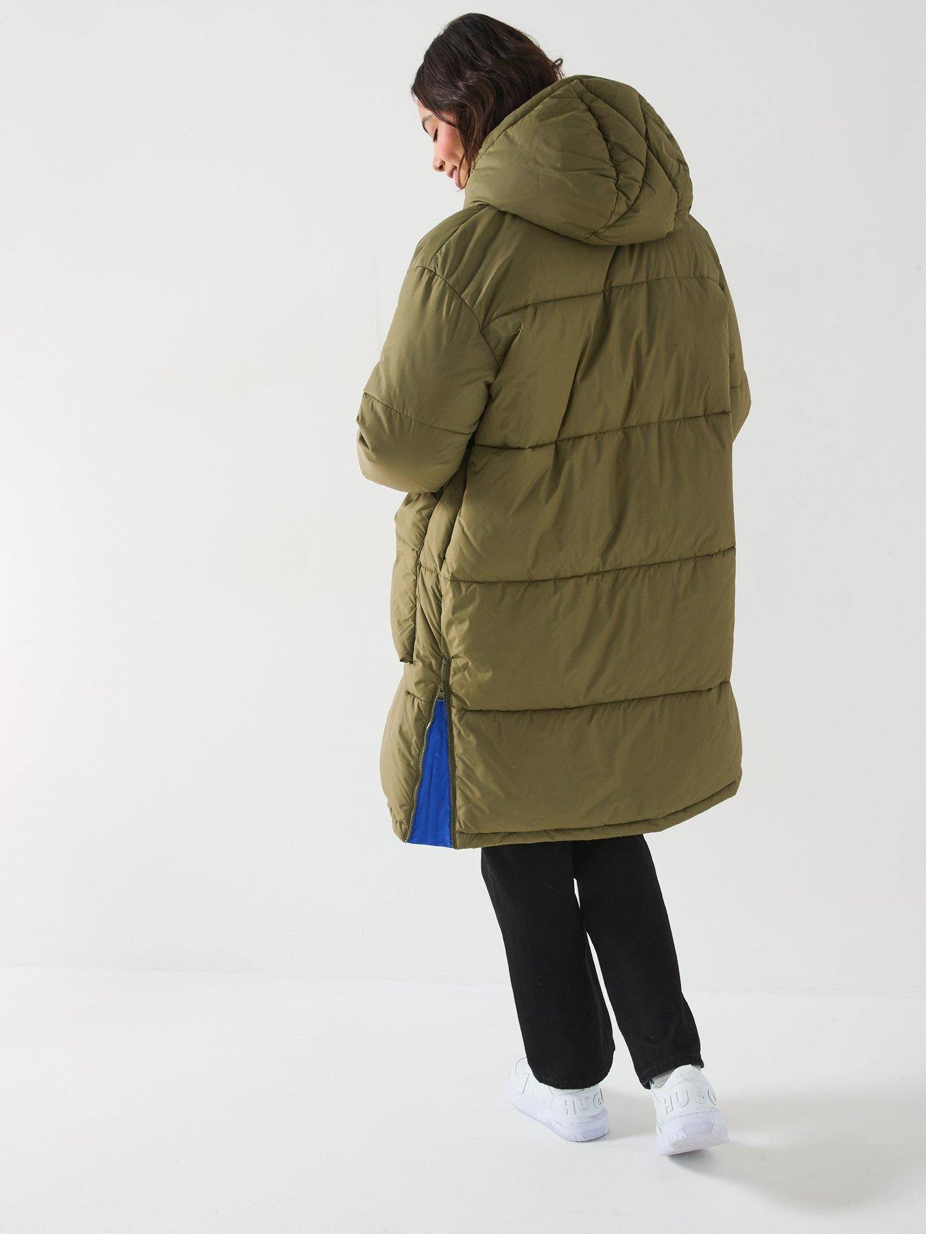 hugo-flavia-padded-cuffed-sleeve-long-line-coat-greenstillFront