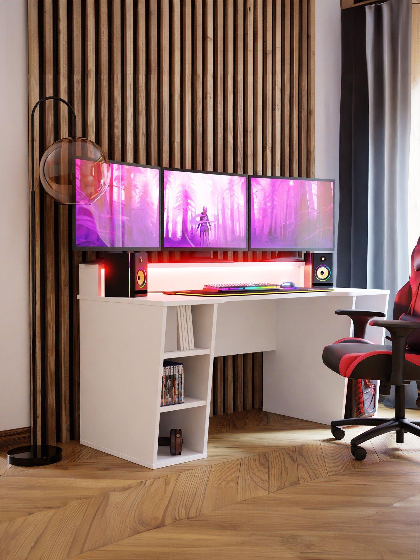 undefined Dylan Gaming Desk with LED Lighting - White - FSC Certified