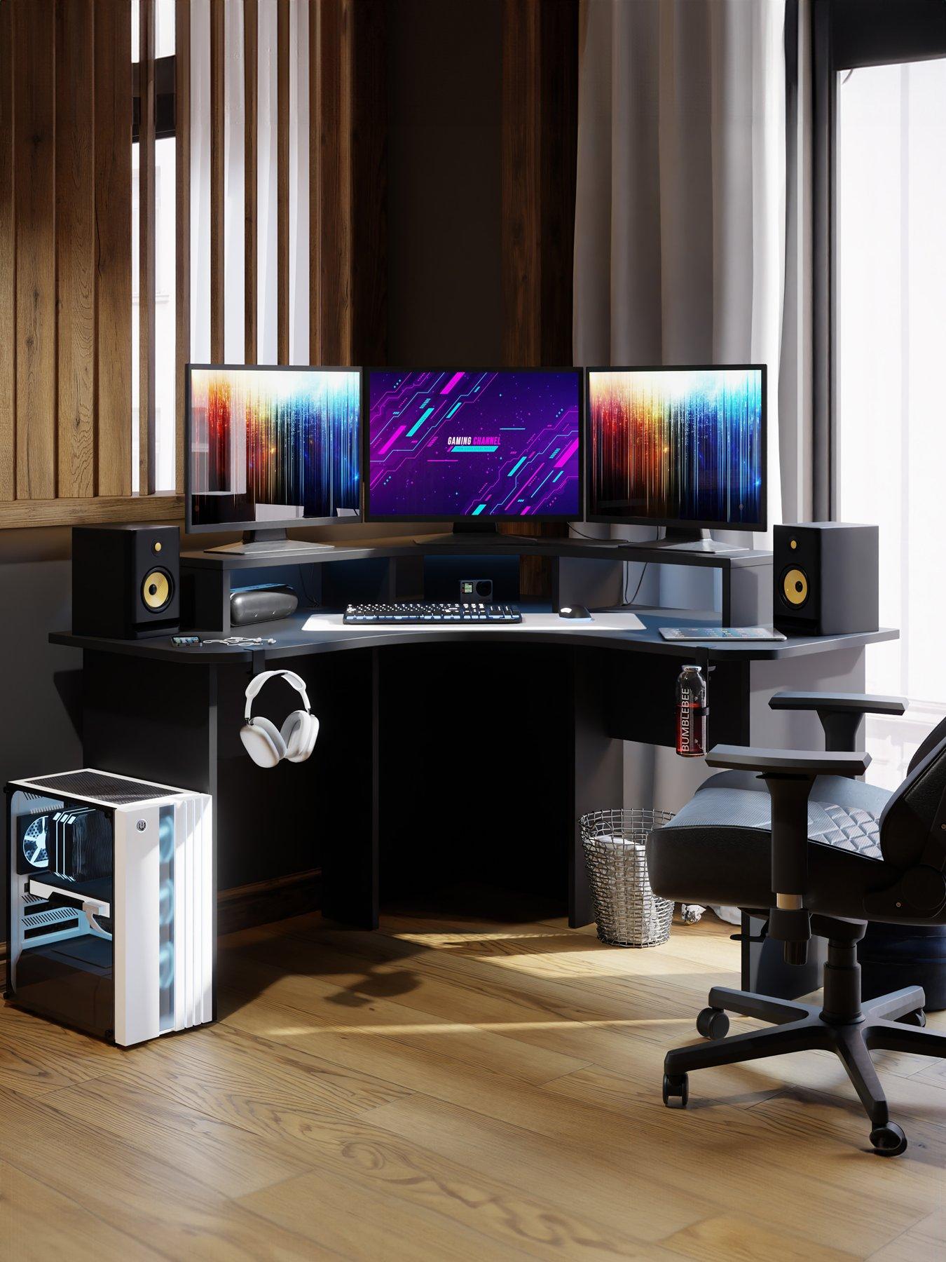 Image of Very Home Dylan Corner Gaming Desk with LED Lighting - Black - FSC Certified