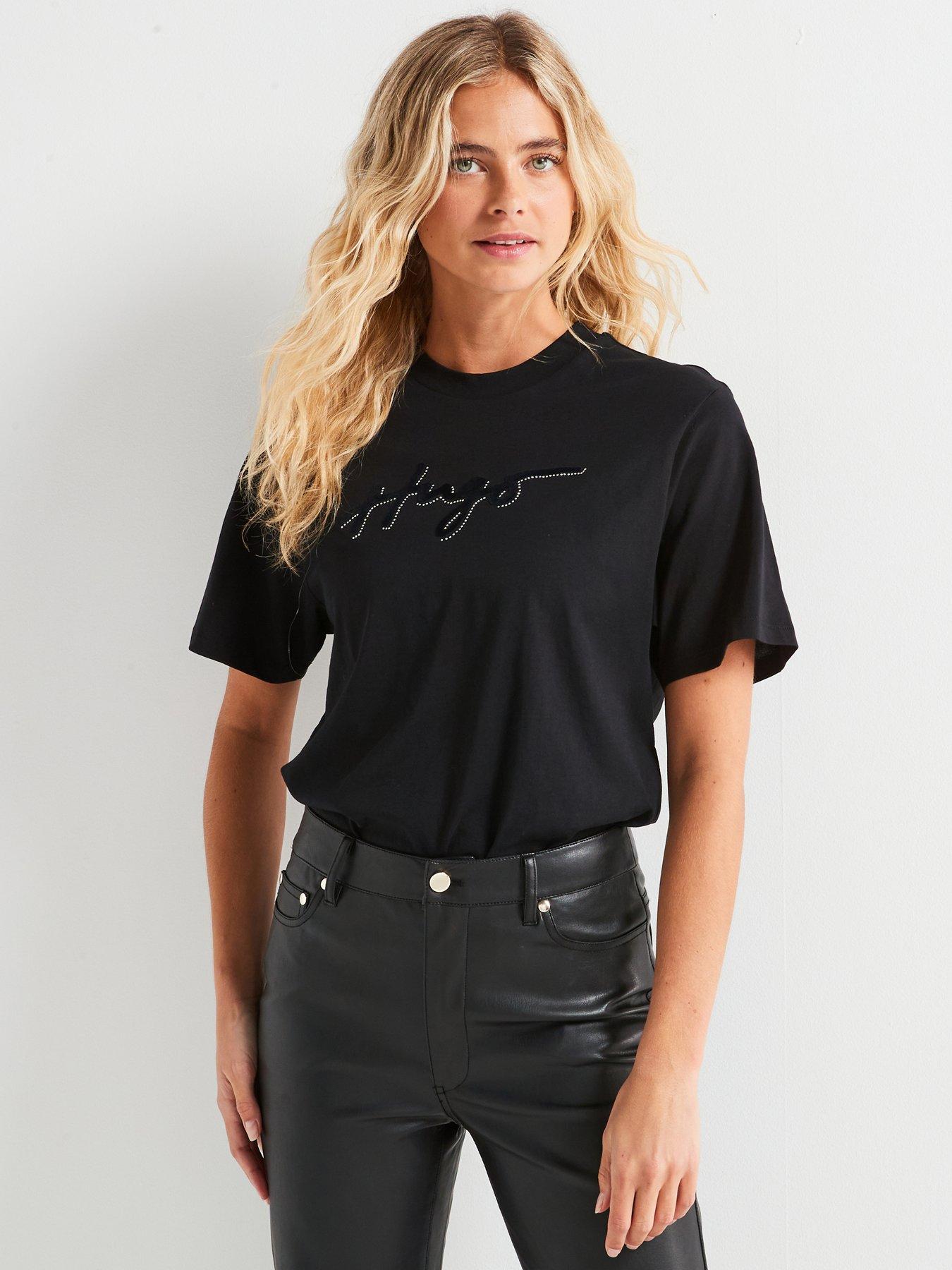 hugo-vintage-short-sleeve-logo-t-shirt-blackfront