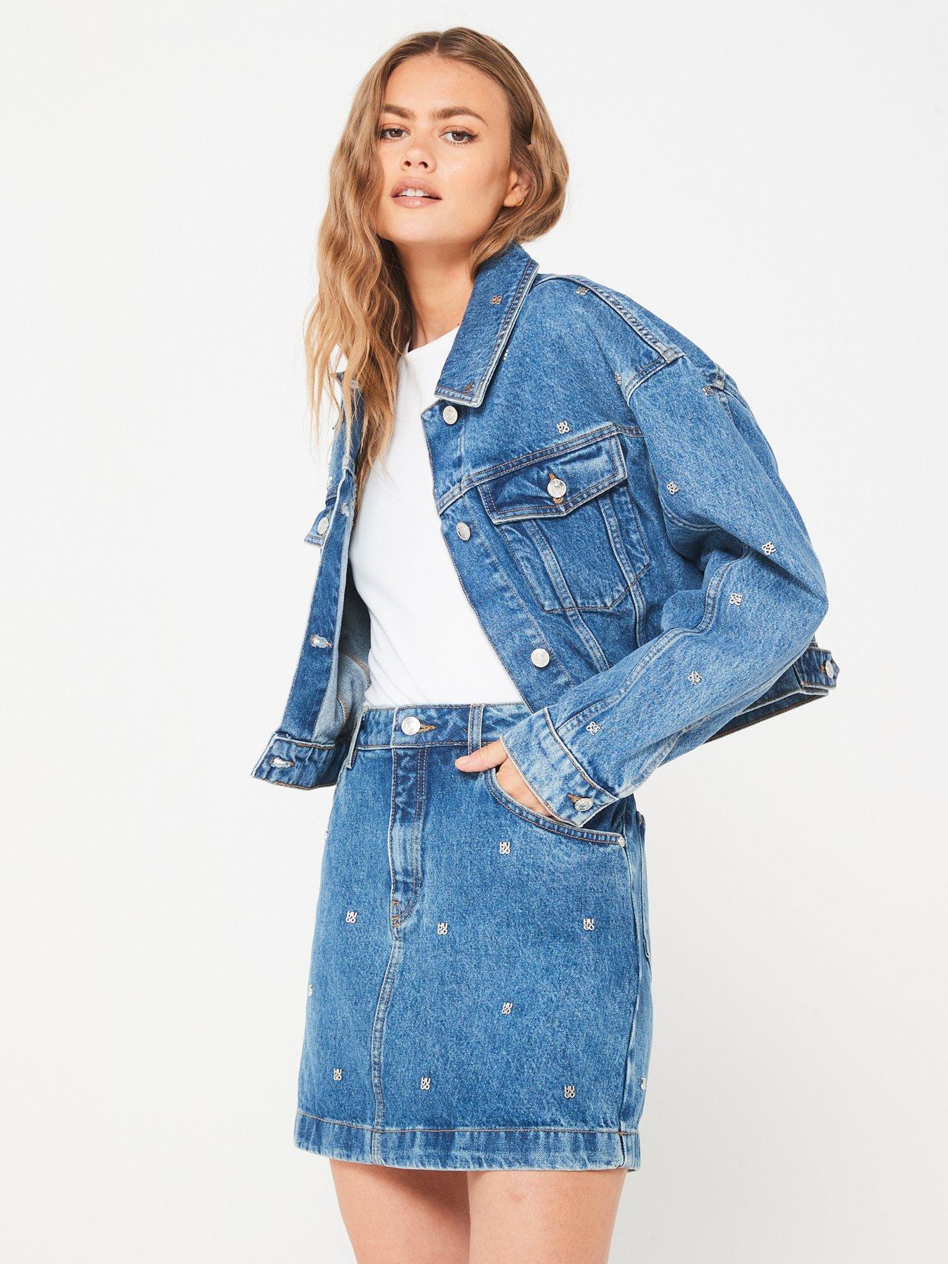 Image 1 of 6 of HUGO Gebisi All Over Logo Denim Mini Skirt - Blue