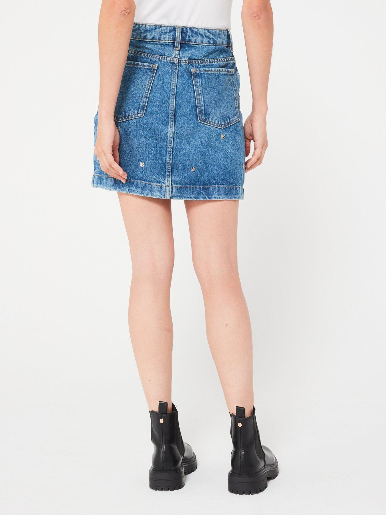 Image 2 of 6 of HUGO Gebisi All Over Logo Denim Mini Skirt - Blue
