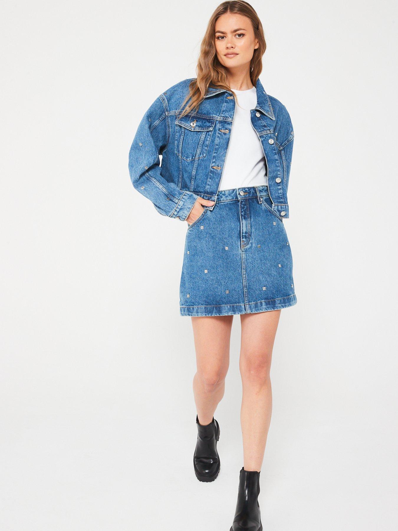 Image 3 of 6 of HUGO Gebisi All Over Logo Denim Mini Skirt - Blue