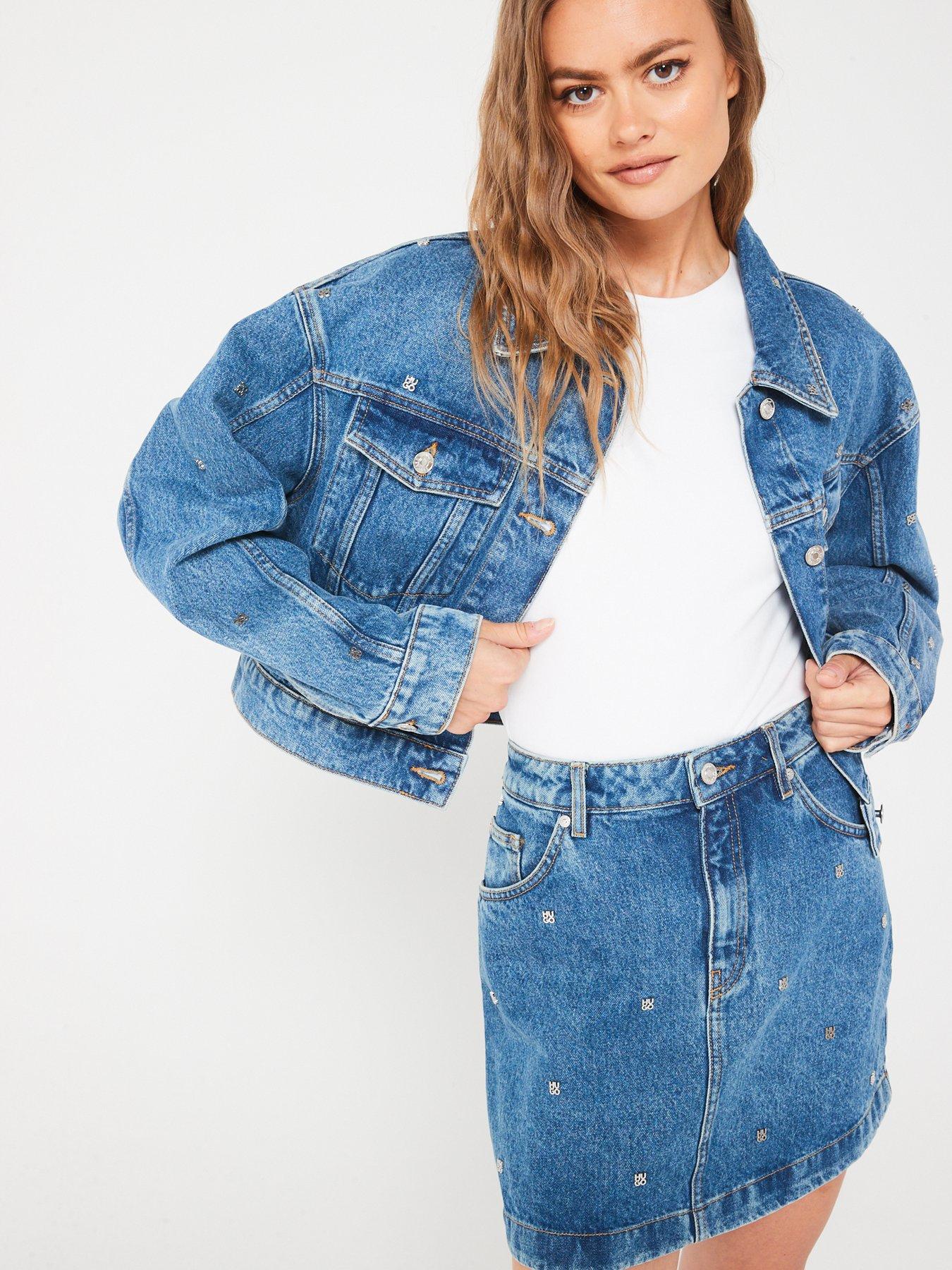Image 4 of 6 of HUGO Gebisi All Over Logo Denim Mini Skirt - Blue