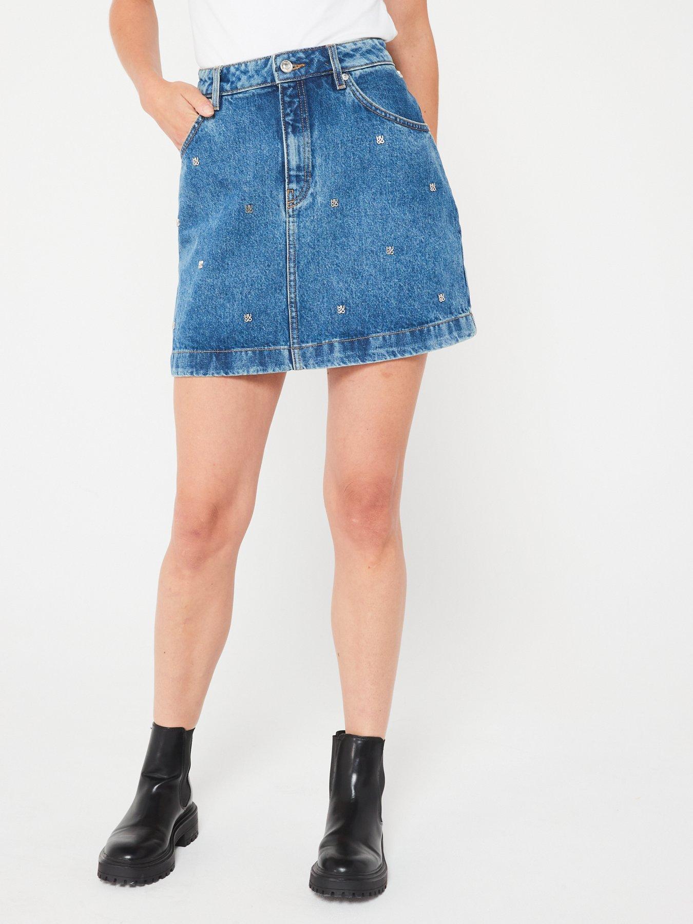Image 5 of 6 of HUGO Gebisi All Over Logo Denim Mini Skirt - Blue