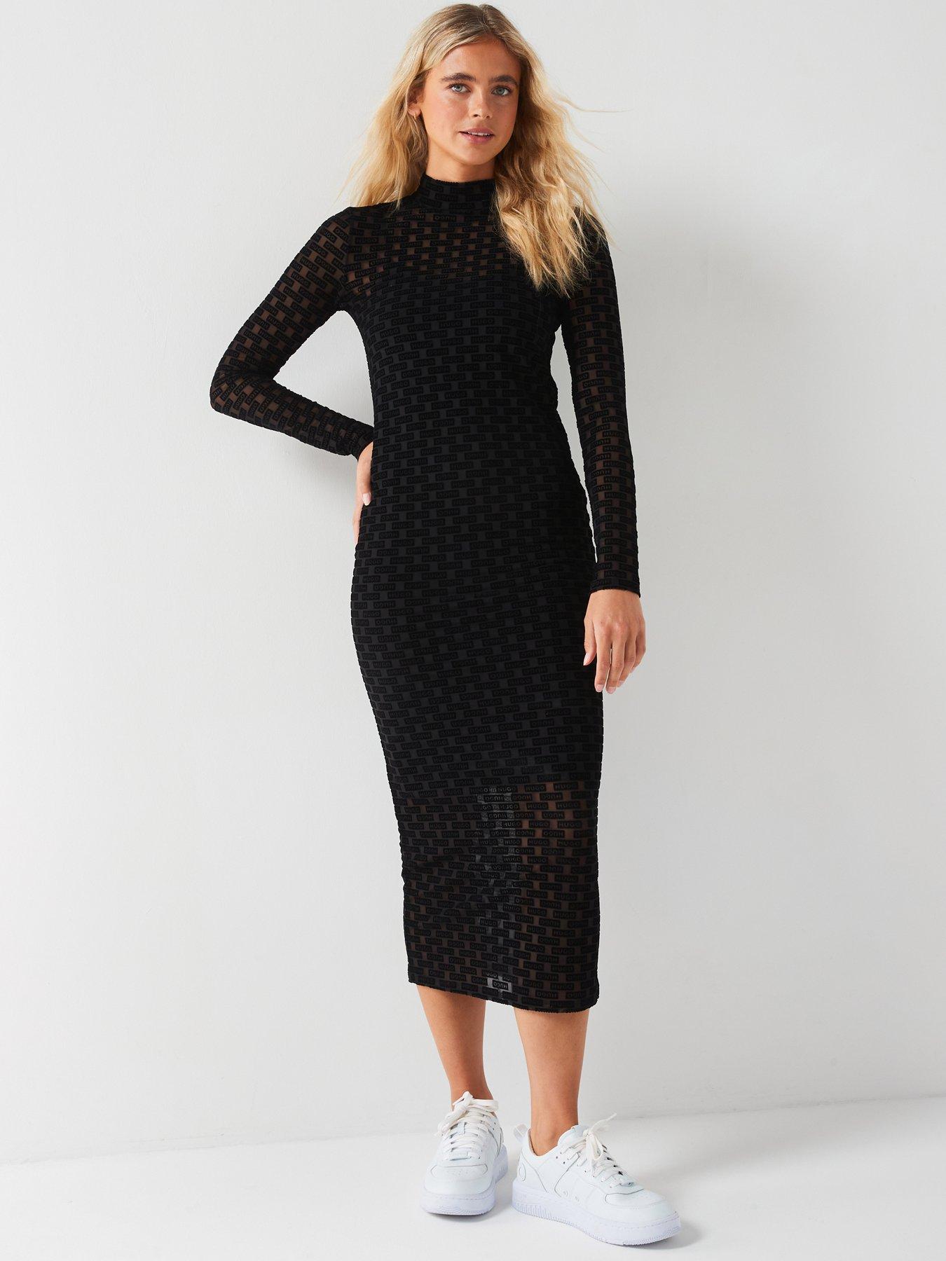 hugo-nomy-logo-mesh-jersey-midi-dress-black