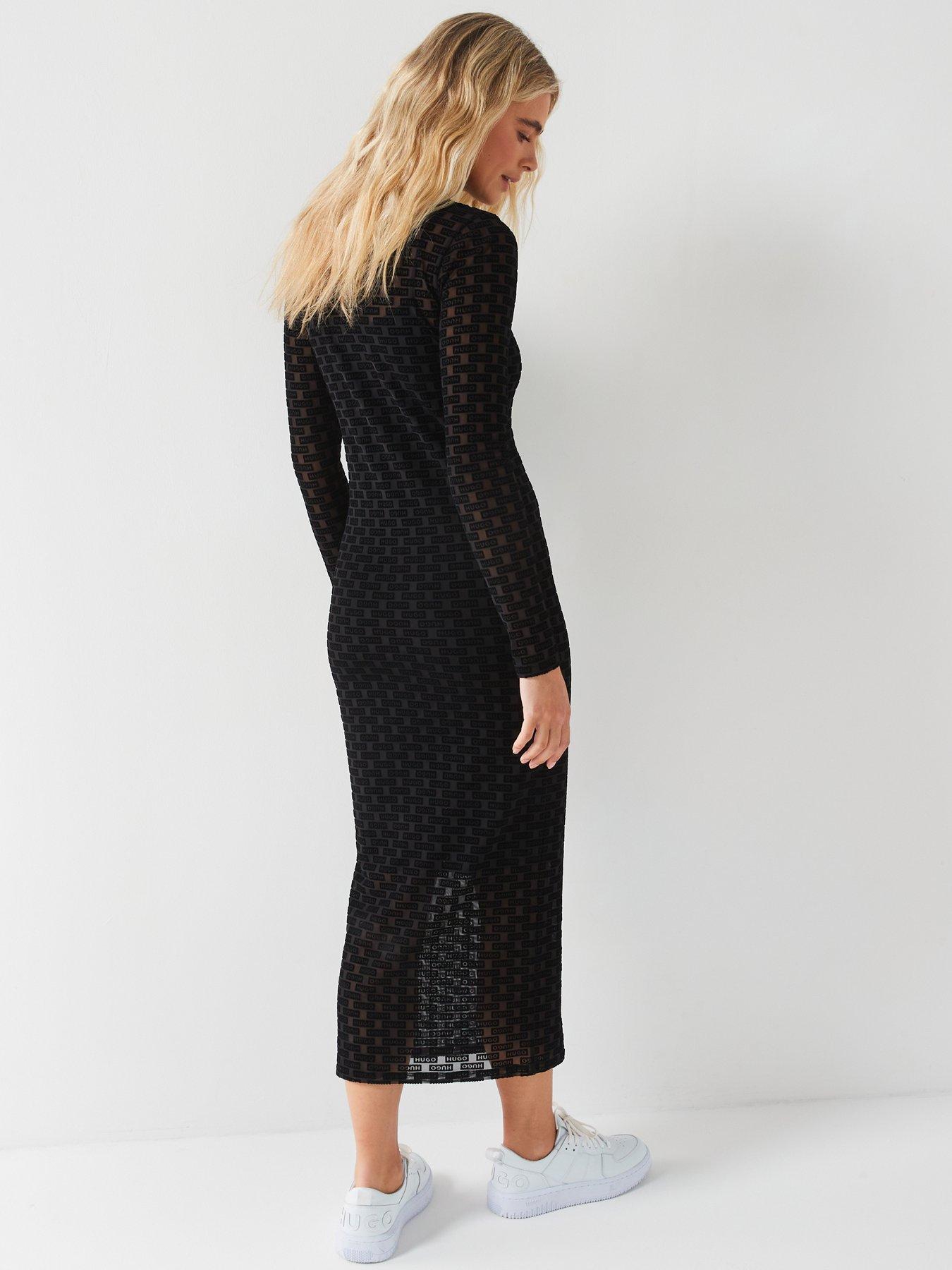 hugo-nomy-logo-mesh-jersey-midi-dress-blackstillFront