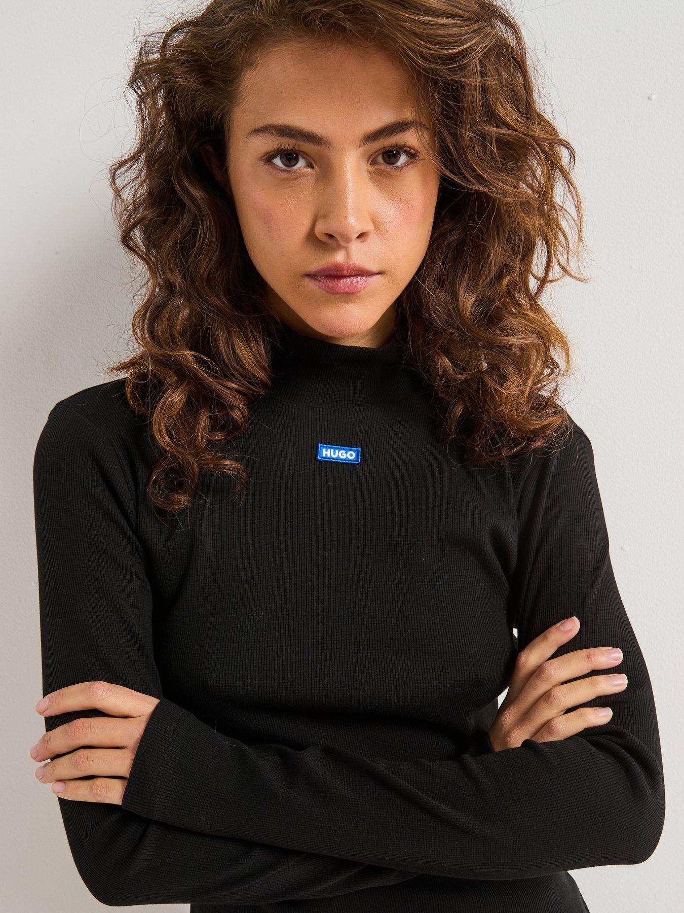 hugo-easy-long-sleeve-chest-logo-polo-neck-top-blackoutfit