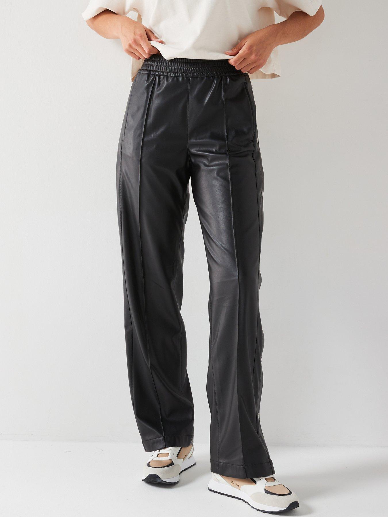 hugo-hileda-faux-leather-pant-with-side-poppers-blackfront