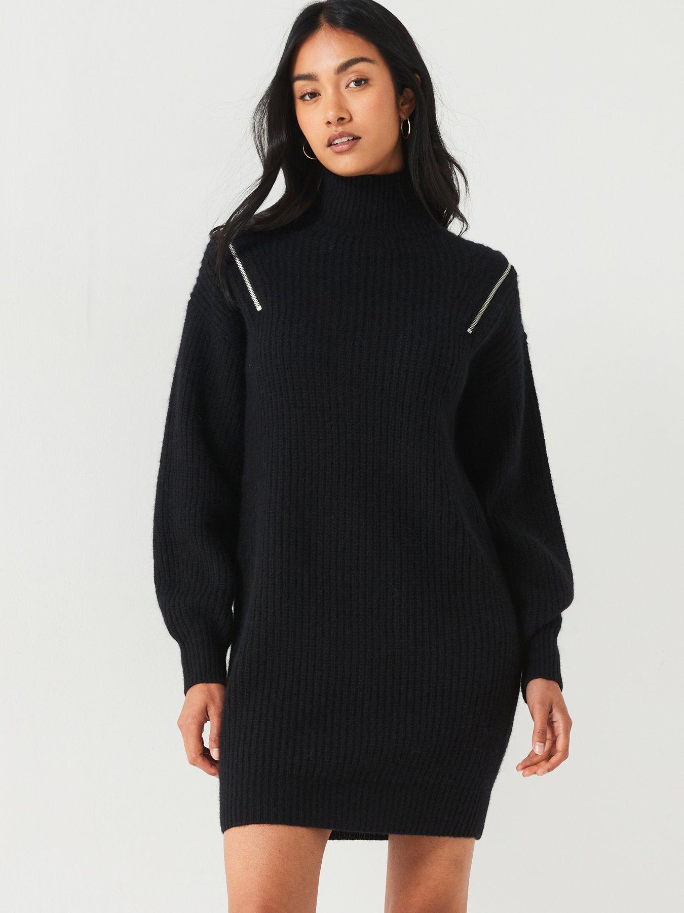 hugo-sorrenio-polo-neck-zip-sleeve-mini-dress-black