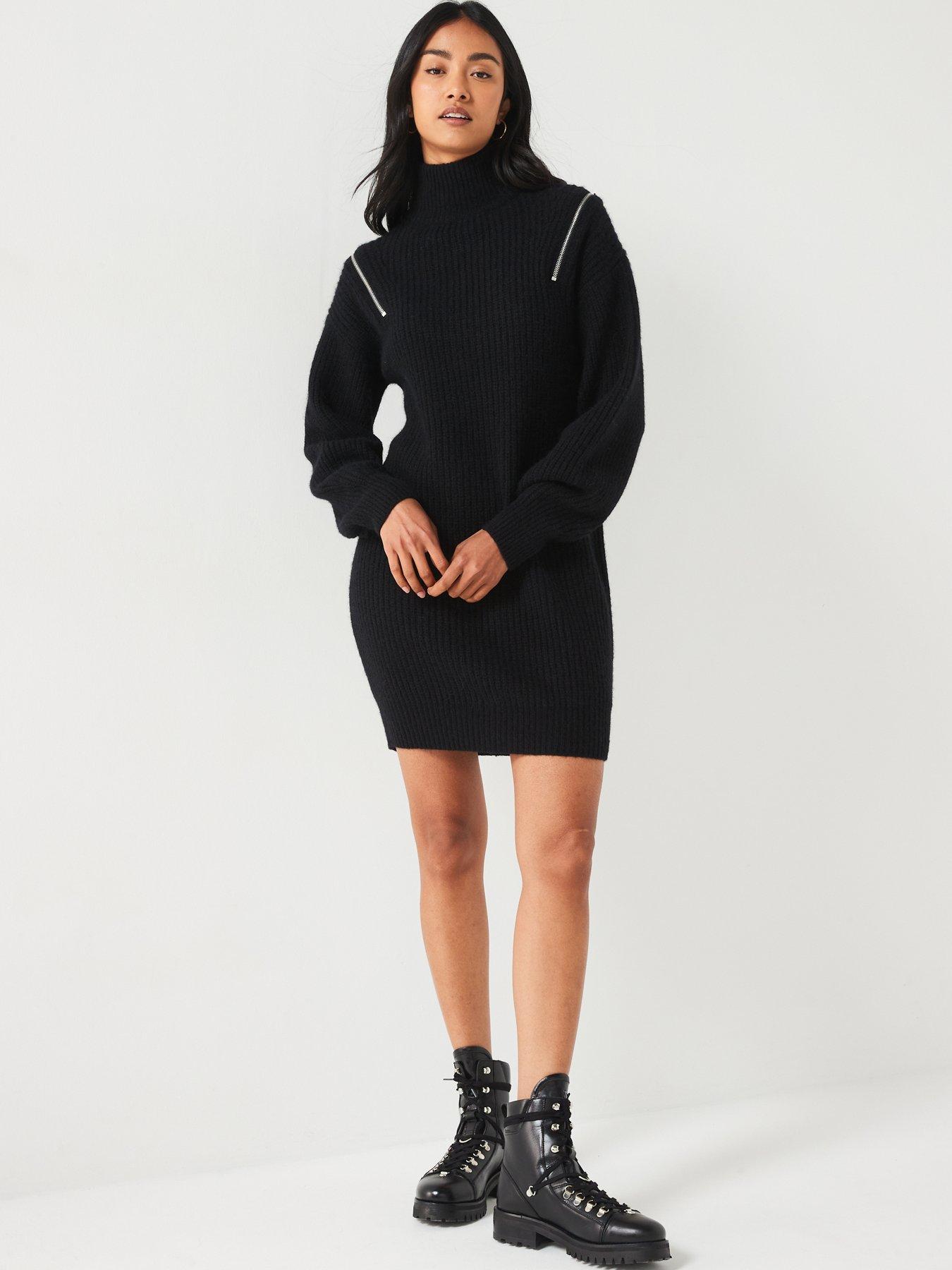 hugo-sorrenio-polo-neck-zip-sleeve-mini-dress-blackback