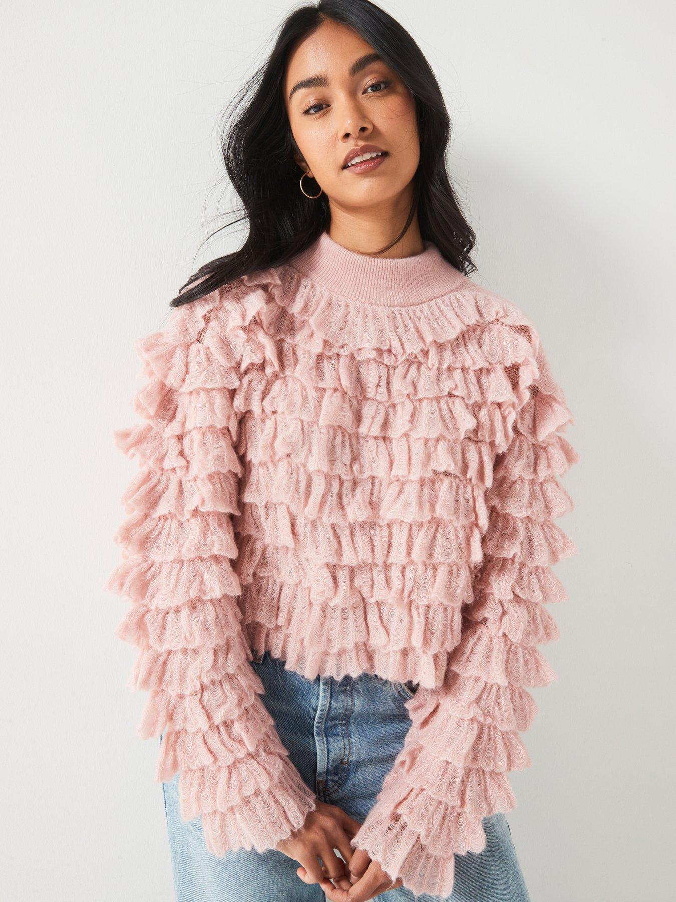 hugo-sorrety-frill-textured-long-sleeve-top-pink