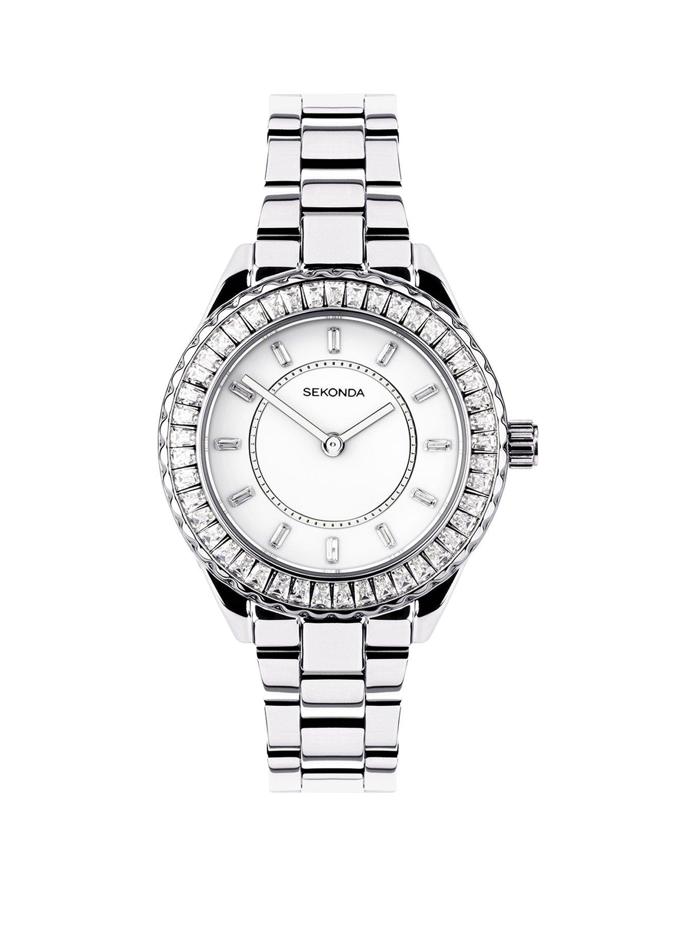Image 1 of 6 of Sekonda Womens Margot Silver Stainless Steel Bracelet with Stone Set Bezel and White Dial Analogue Watch