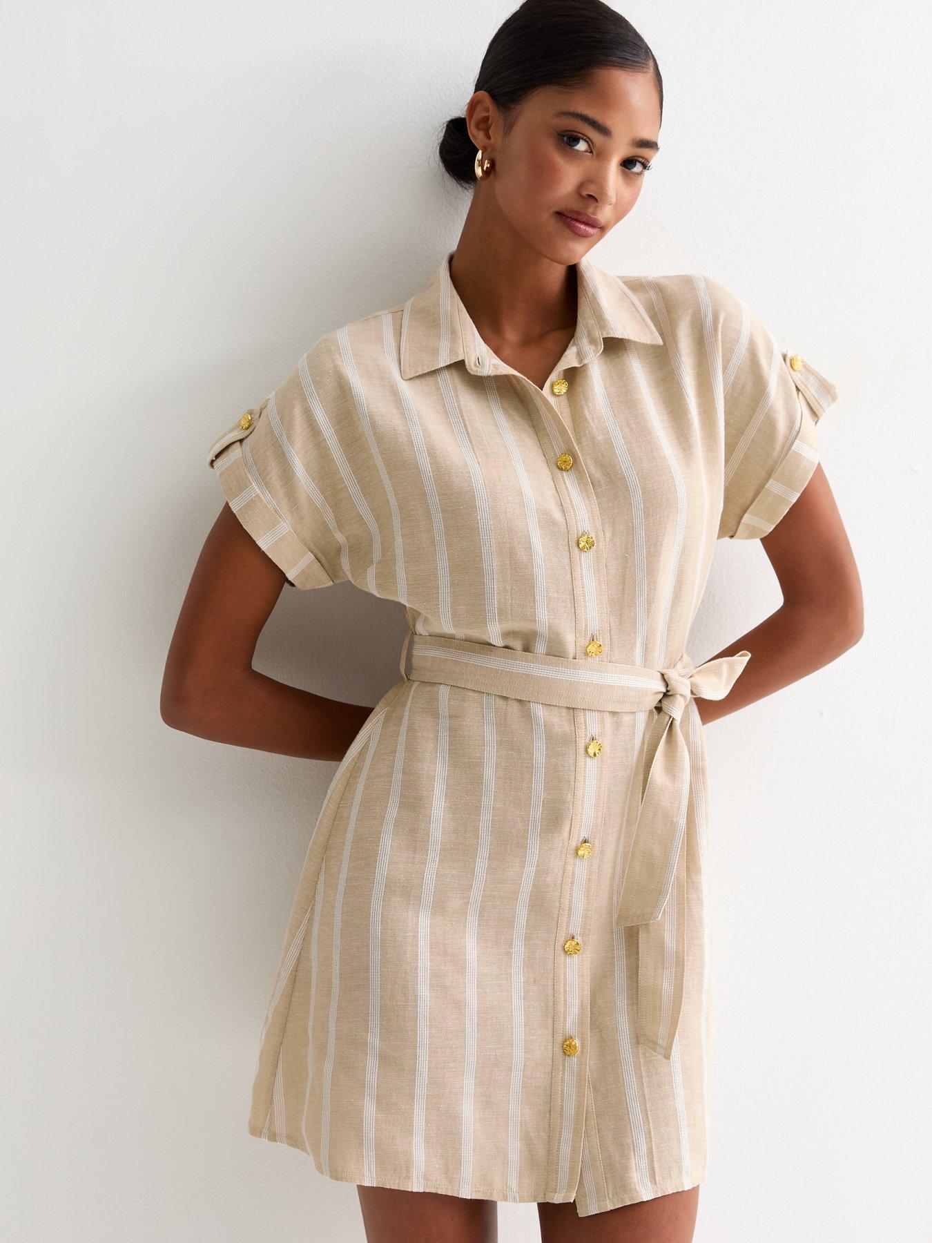 new-look-brown-stripe-pattern-utility-belted-shirt-mini-dress