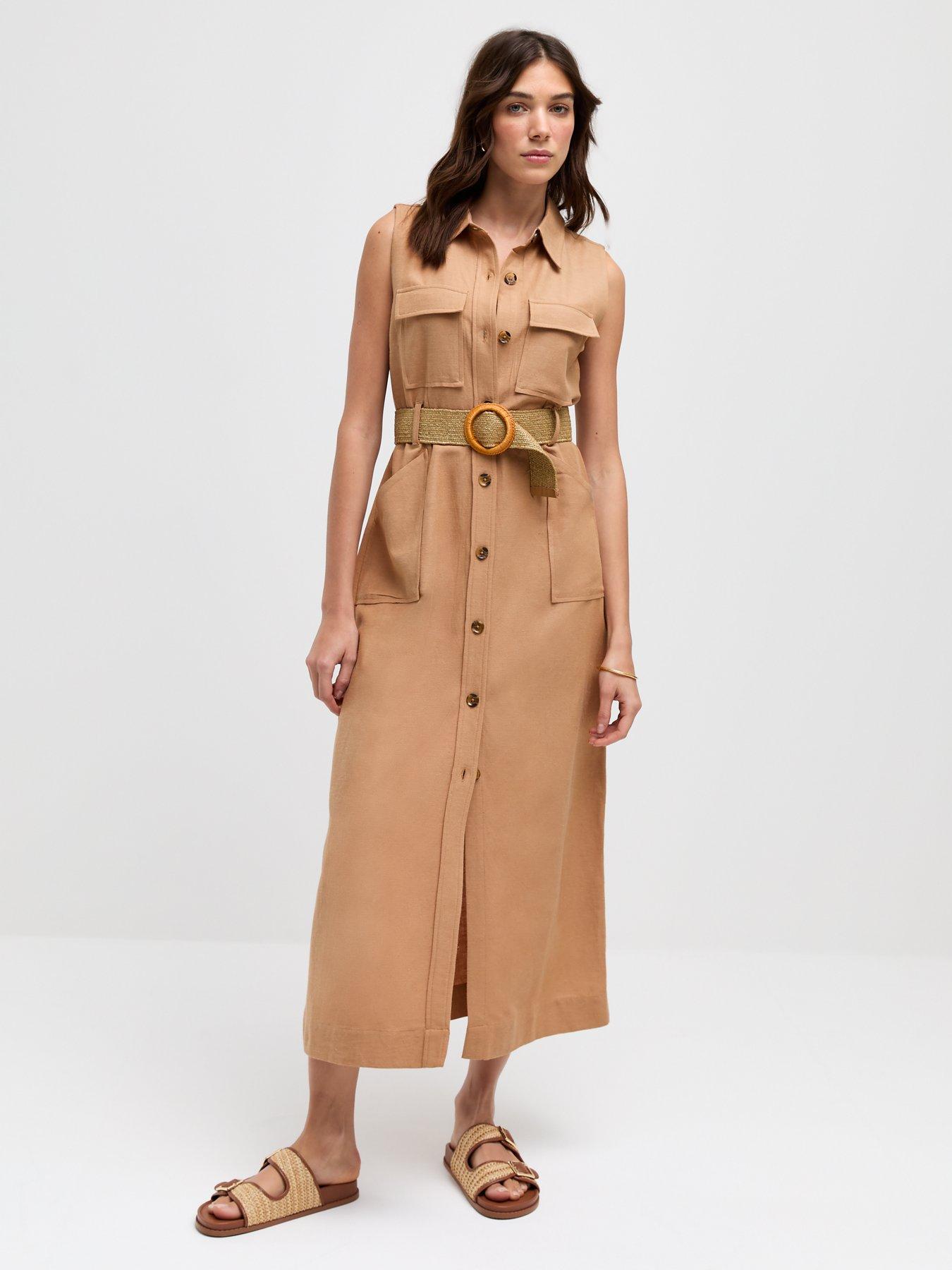 new-look-stone-belted-utility-midi-shirt-dressback