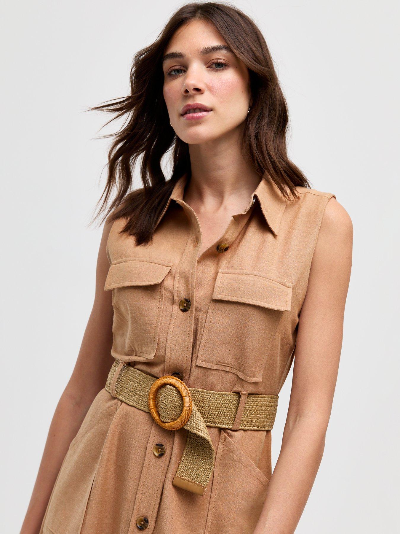 new-look-stone-belted-utility-midi-shirt-dressoutfit