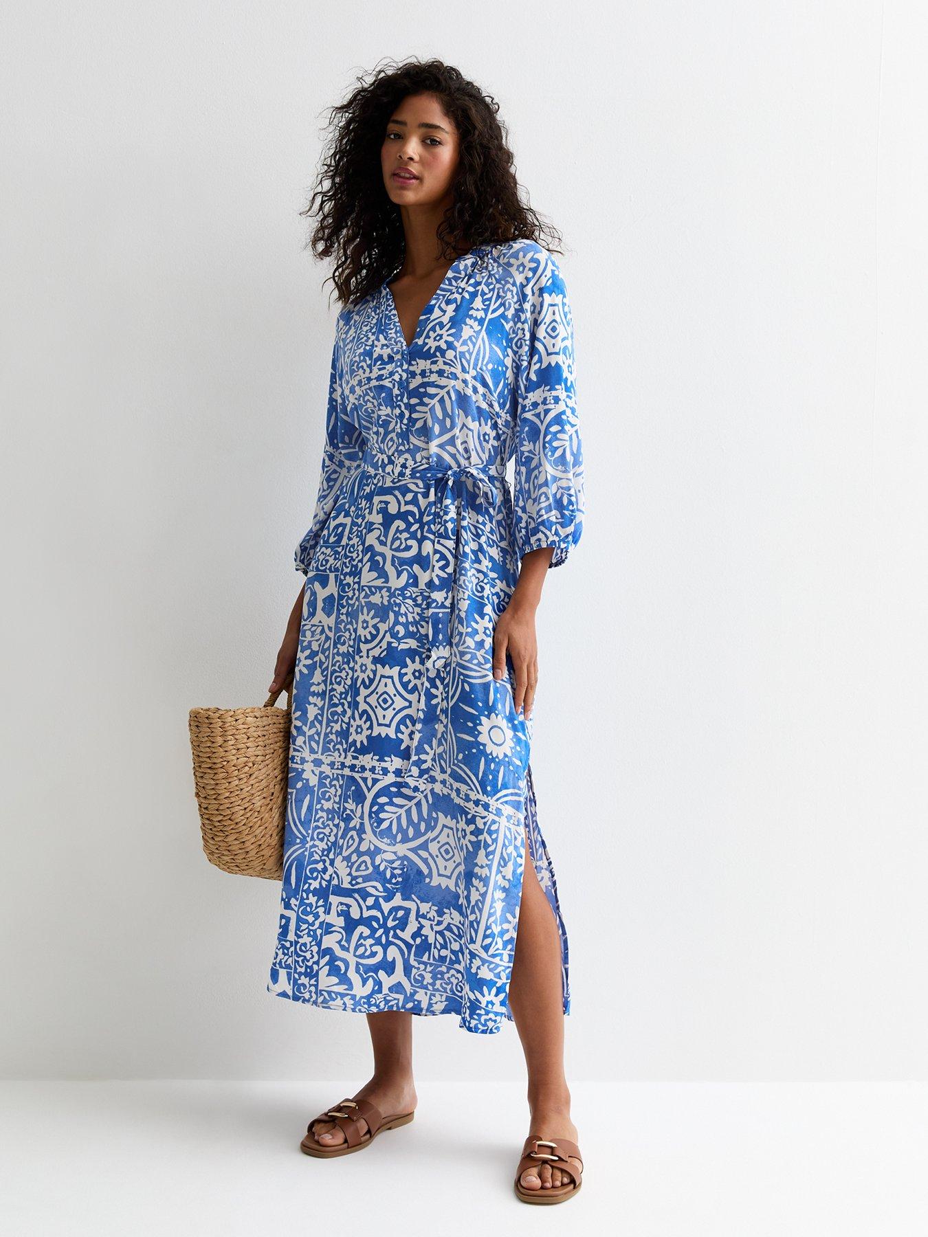 new-look-blue-tile-print-grandad-midi-shirt-dressback